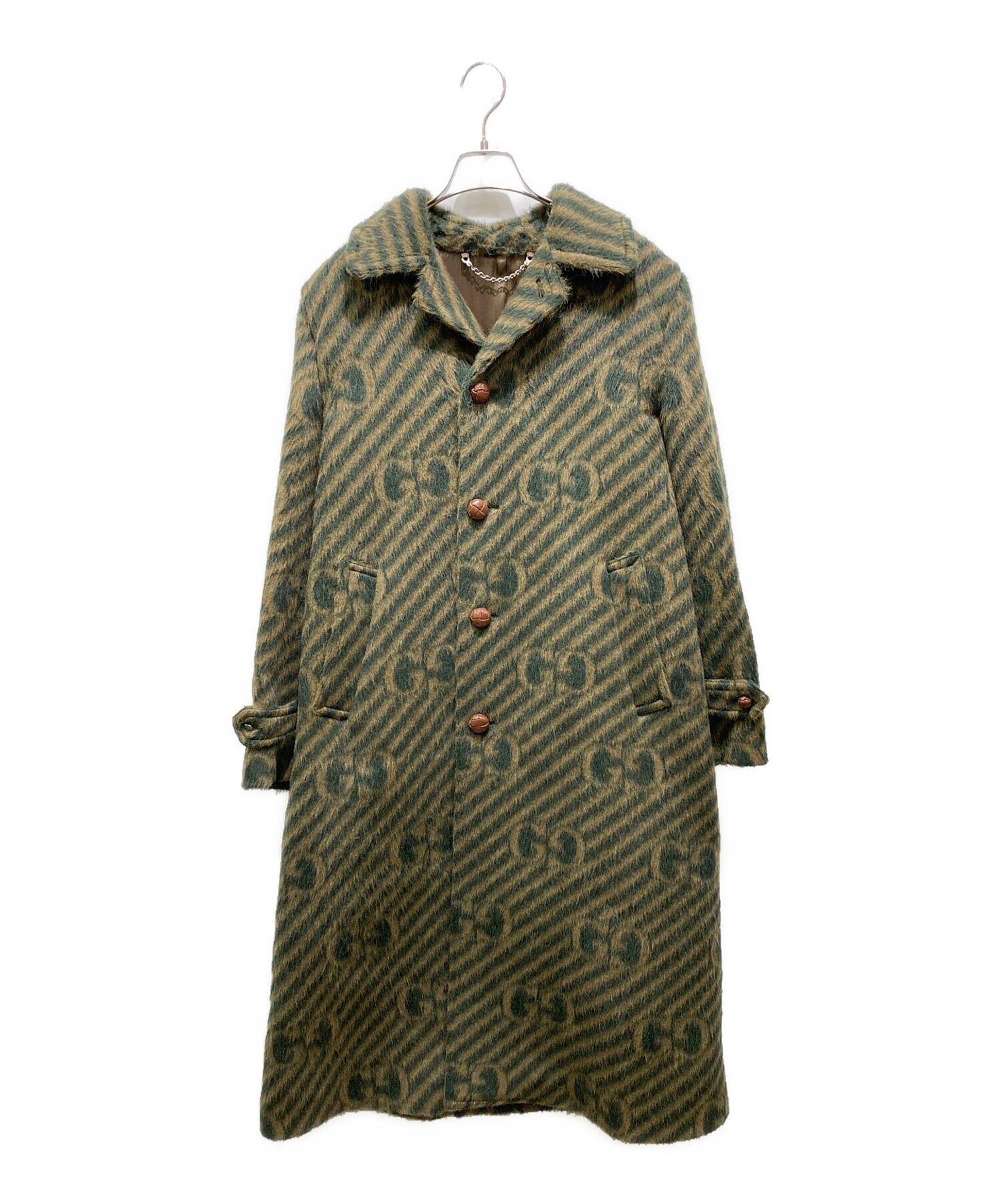 中古・古着通販】GUCCI (グッチ) GG STRIPE WOOL COAT ブラウン