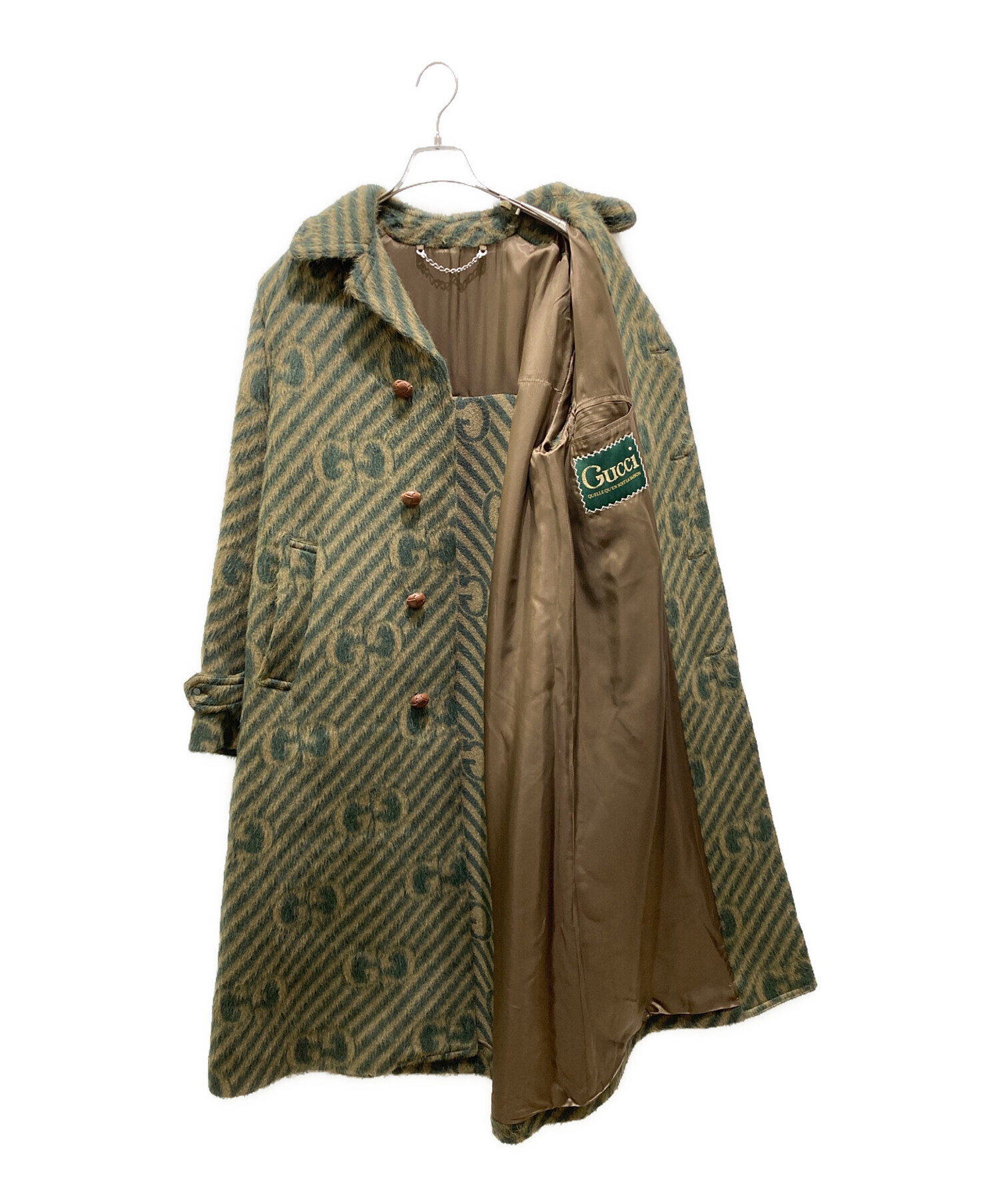 中古・古着通販】GUCCI (グッチ) GG STRIPE WOOL COAT ブラウン
