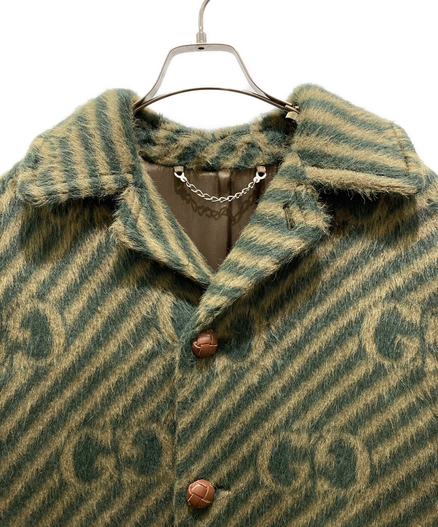 中古・古着通販】GUCCI (グッチ) GG STRIPE WOOL COAT ブラウン
