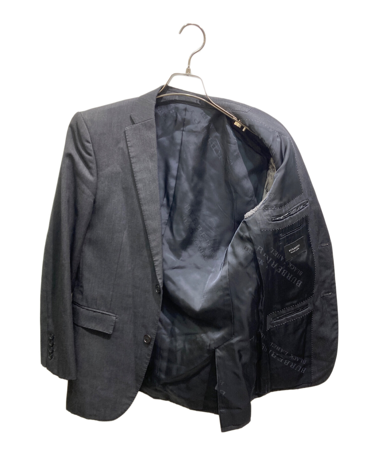 【新品タグ付/S】バーバリーブラックレーベル セットアップ スーツ 背抜き 灰色 バーバリーブラックレーベル スリーピース スーツ 背抜き シルク