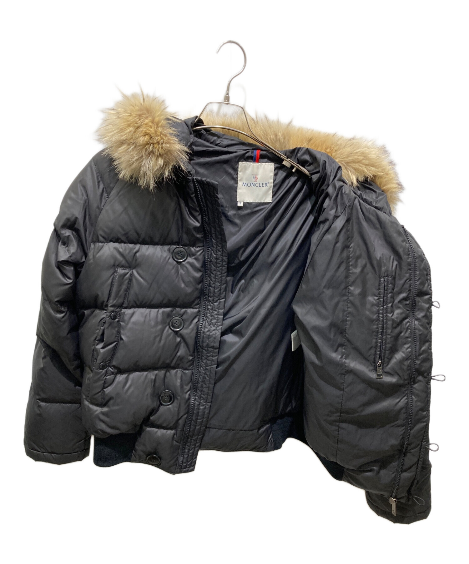 美品 モンクレール ファー ダウン ジャケット 12 サイズ 152 ブラック MONCLER ダウンジャケット 黒 ファー付き