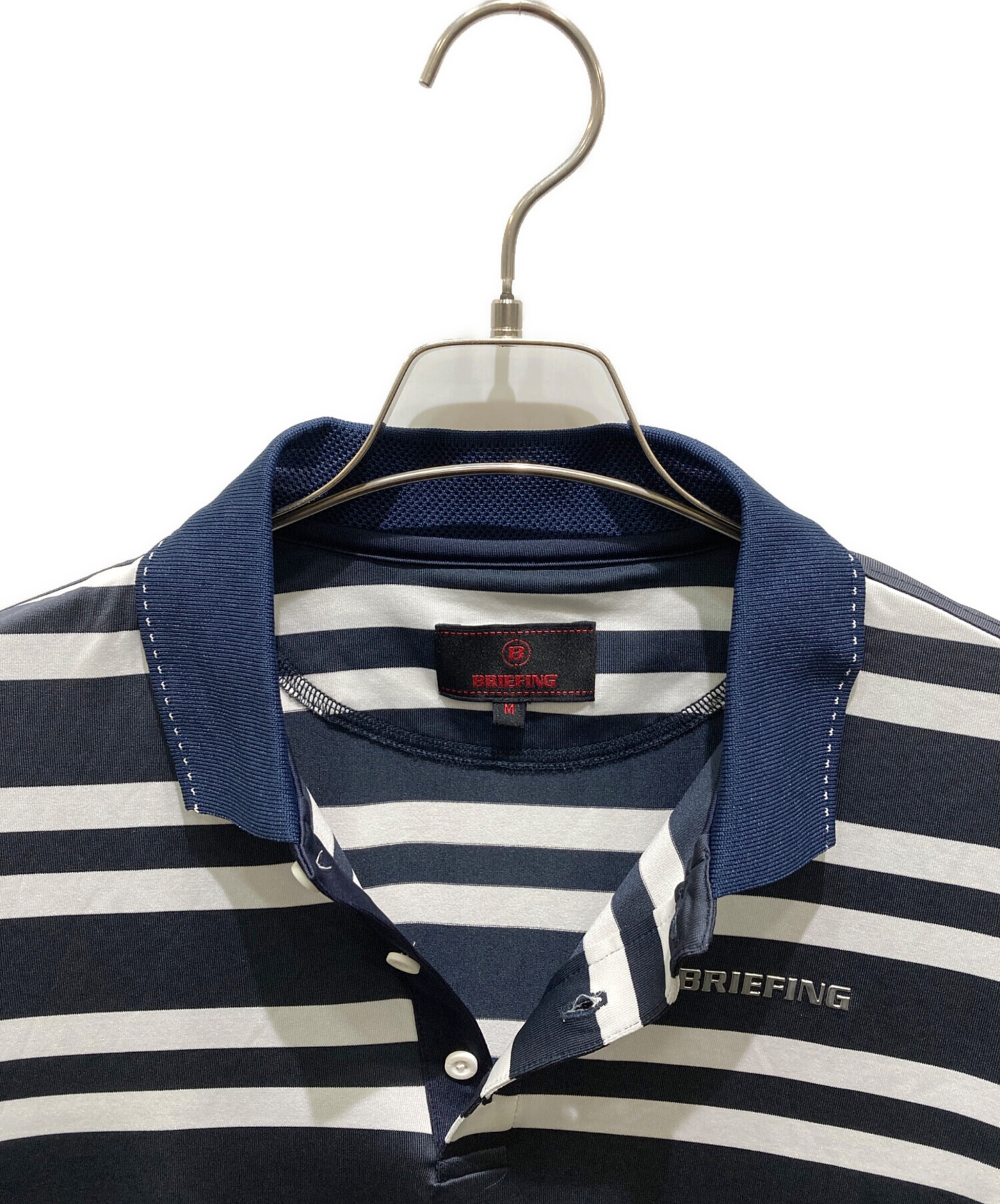 BRIEFING ポロシャツ　ネイビー×ホワイト　Mサイズ 中古・古着通販】BRIEFING (ブリーフィング) STRIPE POLO ボーダー