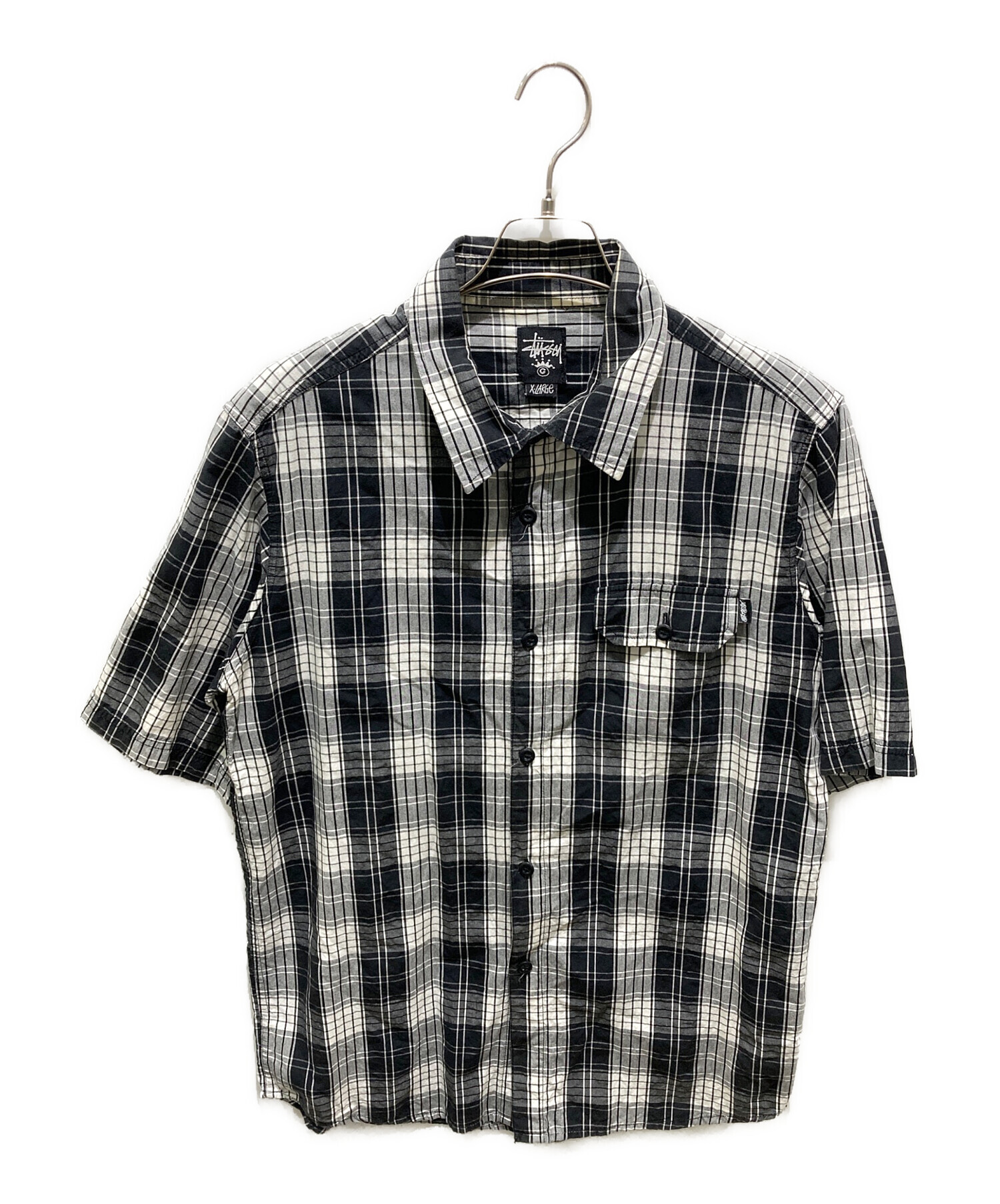 中古・古着通販】stussy (ステューシー) チェック半袖シャツ ブラック 