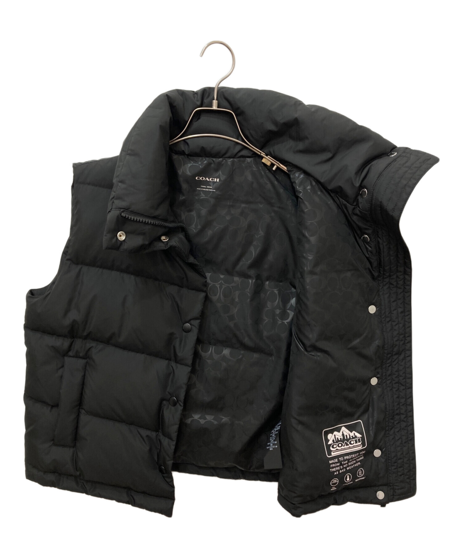 COACHブラックダウンベスト 中古・古着通販】COACH (コーチ) パッファー ベスト ブラック サイズ