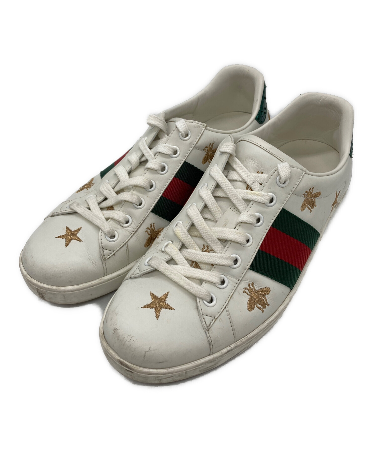 【極美品】GUCCI グッチ シェリーライン レザースニーカー ホワイト　ビー 中古・古着通販】GUCCI (グッチ) ビー刺繍シェリーラインスニーカー