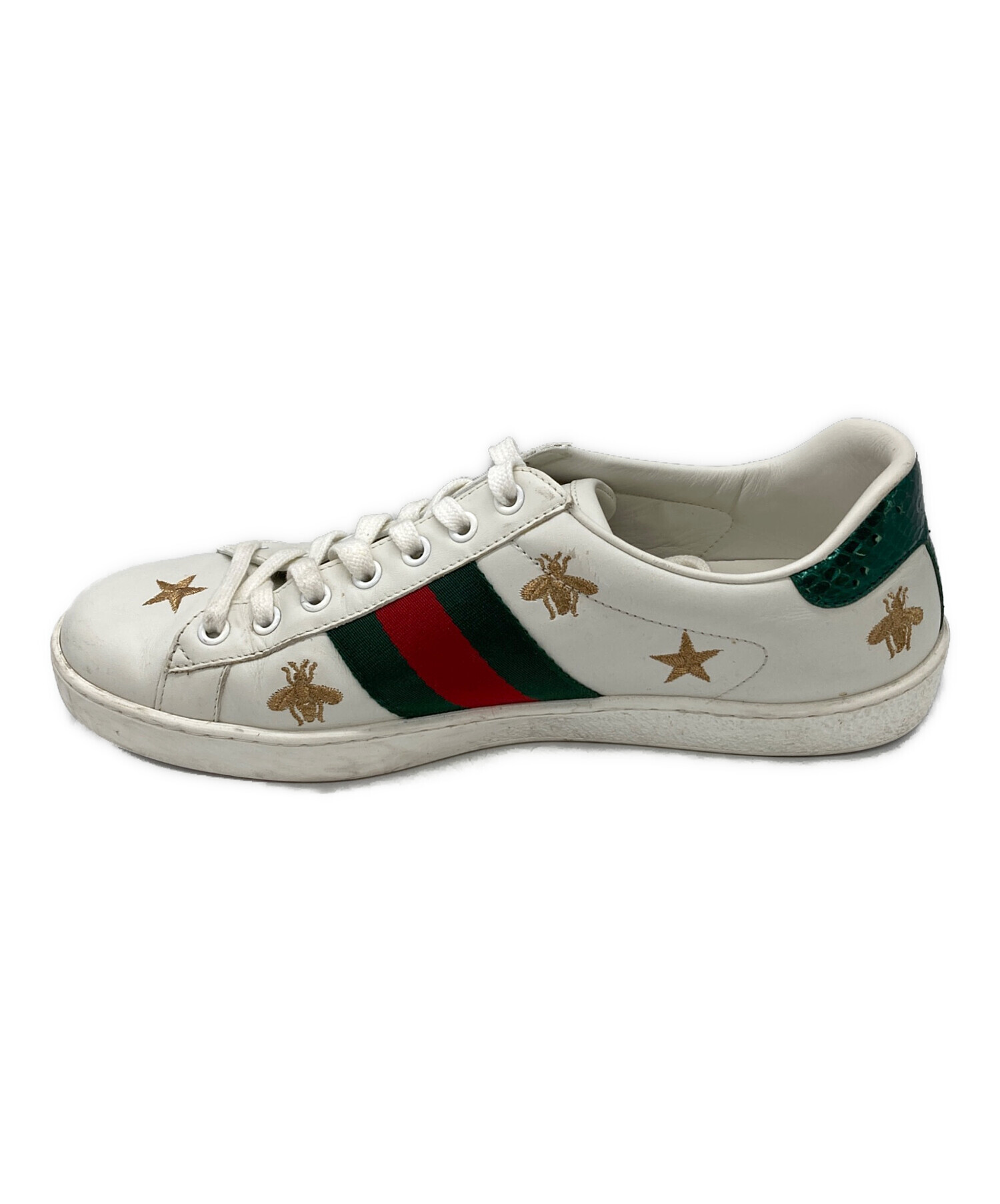 【極美品】GUCCI グッチ シェリーライン レザースニーカー ホワイト　ビー 中古・古着通販】GUCCI (グッチ) ビー刺繍シェリーラインスニーカー