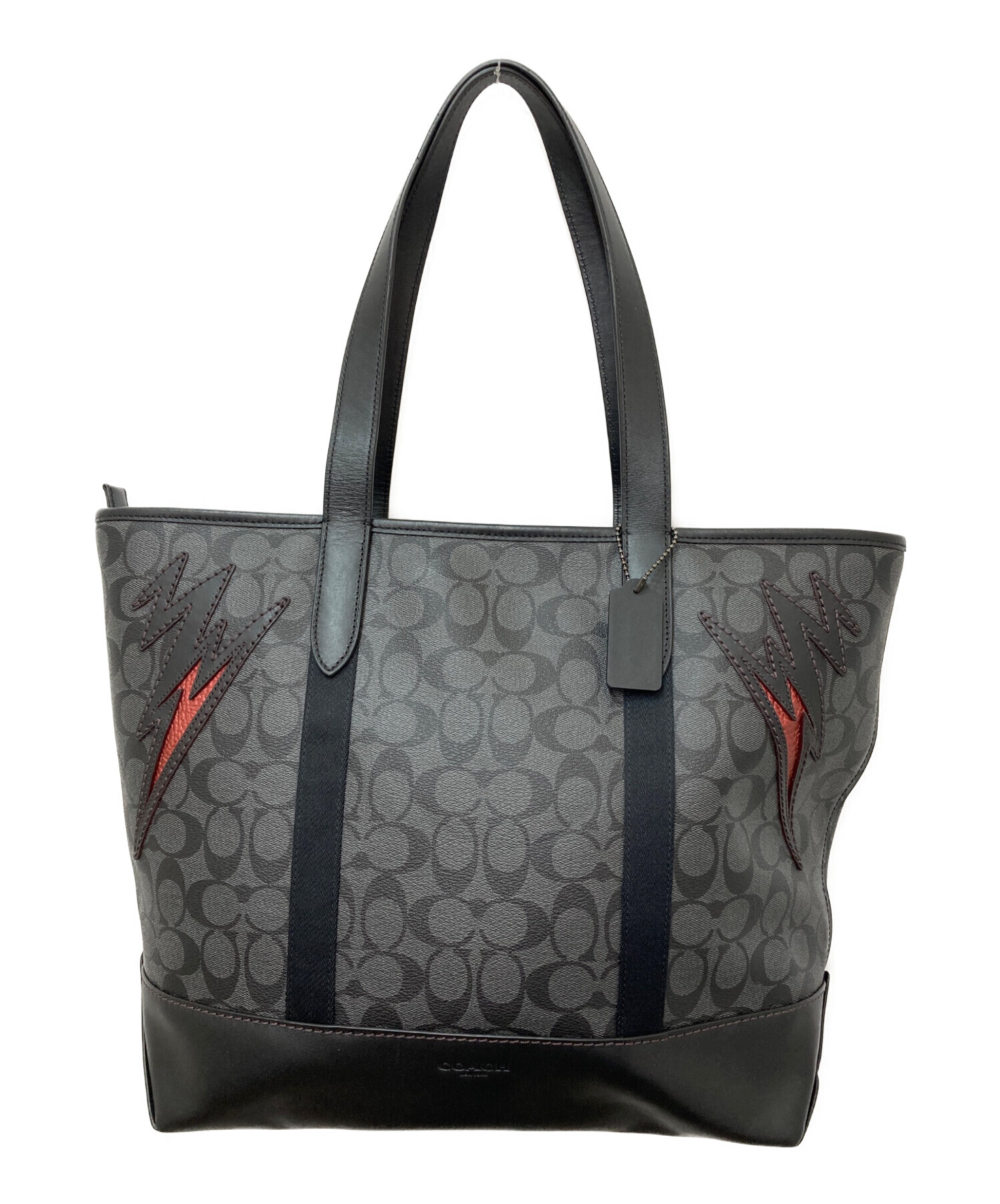 3/10までの期間限定販売　COACH ハンドバッグ ブラック/グレー 中古・古着通販】COACH (コーチ) キャンバス ウィズ カットアウト