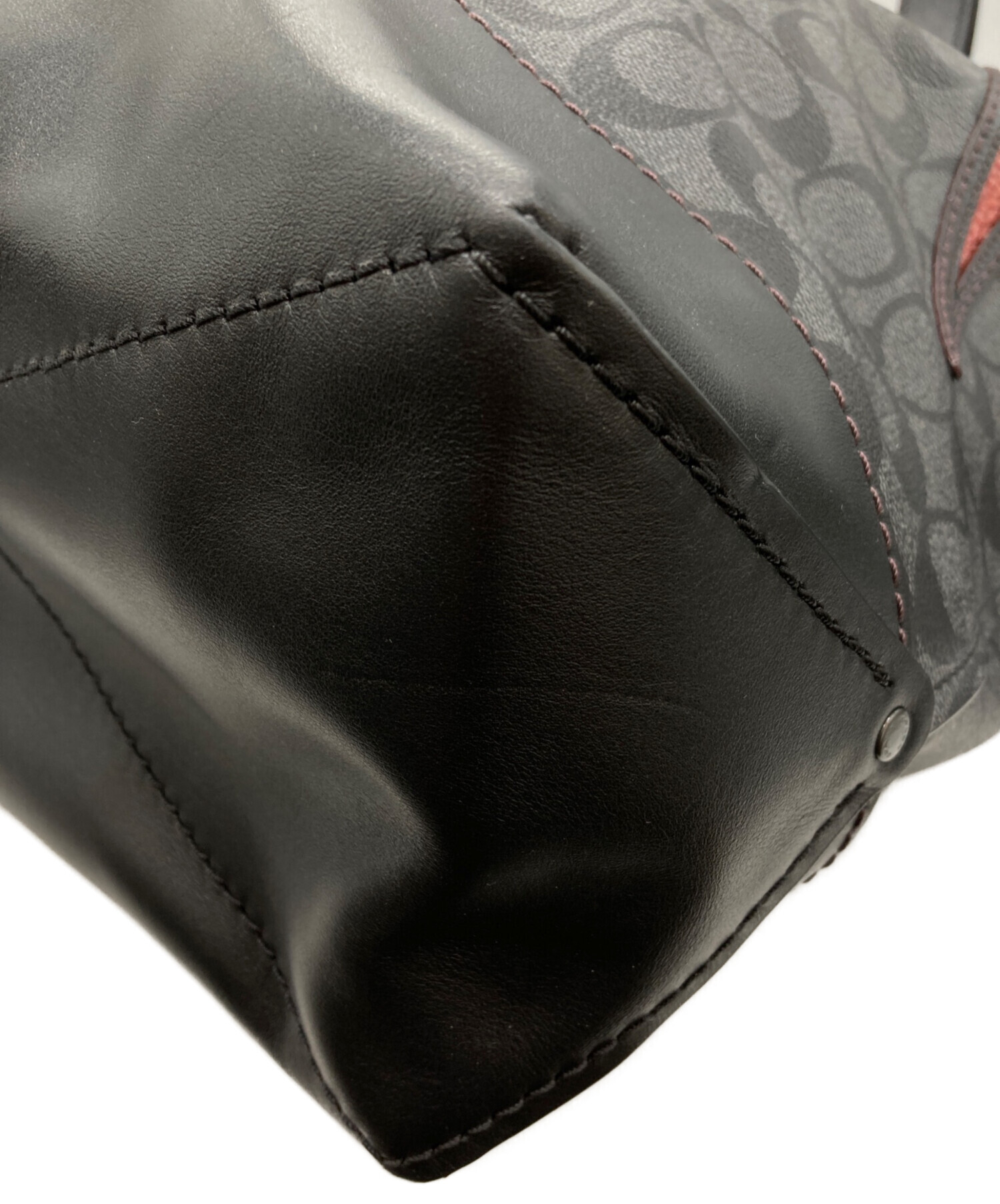 3/10までの期間限定販売　COACH ハンドバッグ ブラック/グレー 中古・古着通販】COACH (コーチ) キャンバス ウィズ カットアウト