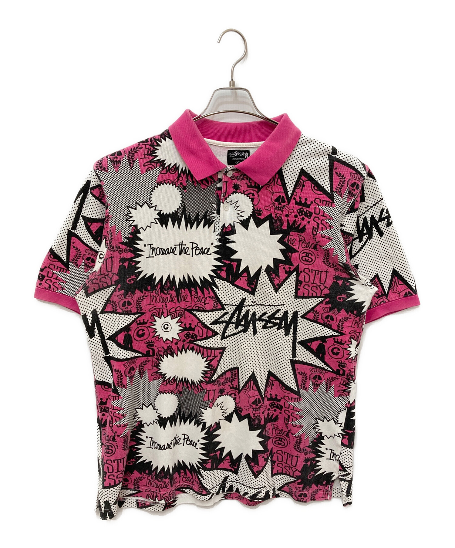 old stussy ステューシー　総柄　 ポロシャツ 中古・古着通販】stussy (ステューシー) ポロシャツ ホワイト×ピンク