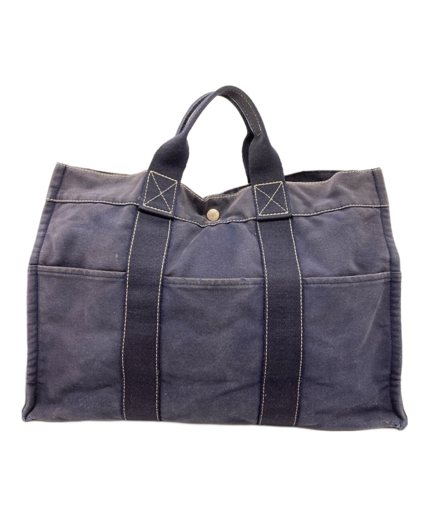 エルメス ドーヴィル MM バッグ フールトゥ タグ有 ネイビー ナイロン 布 中古・古着通販】HERMES (エルメス) ドーヴィルMM ネイビー