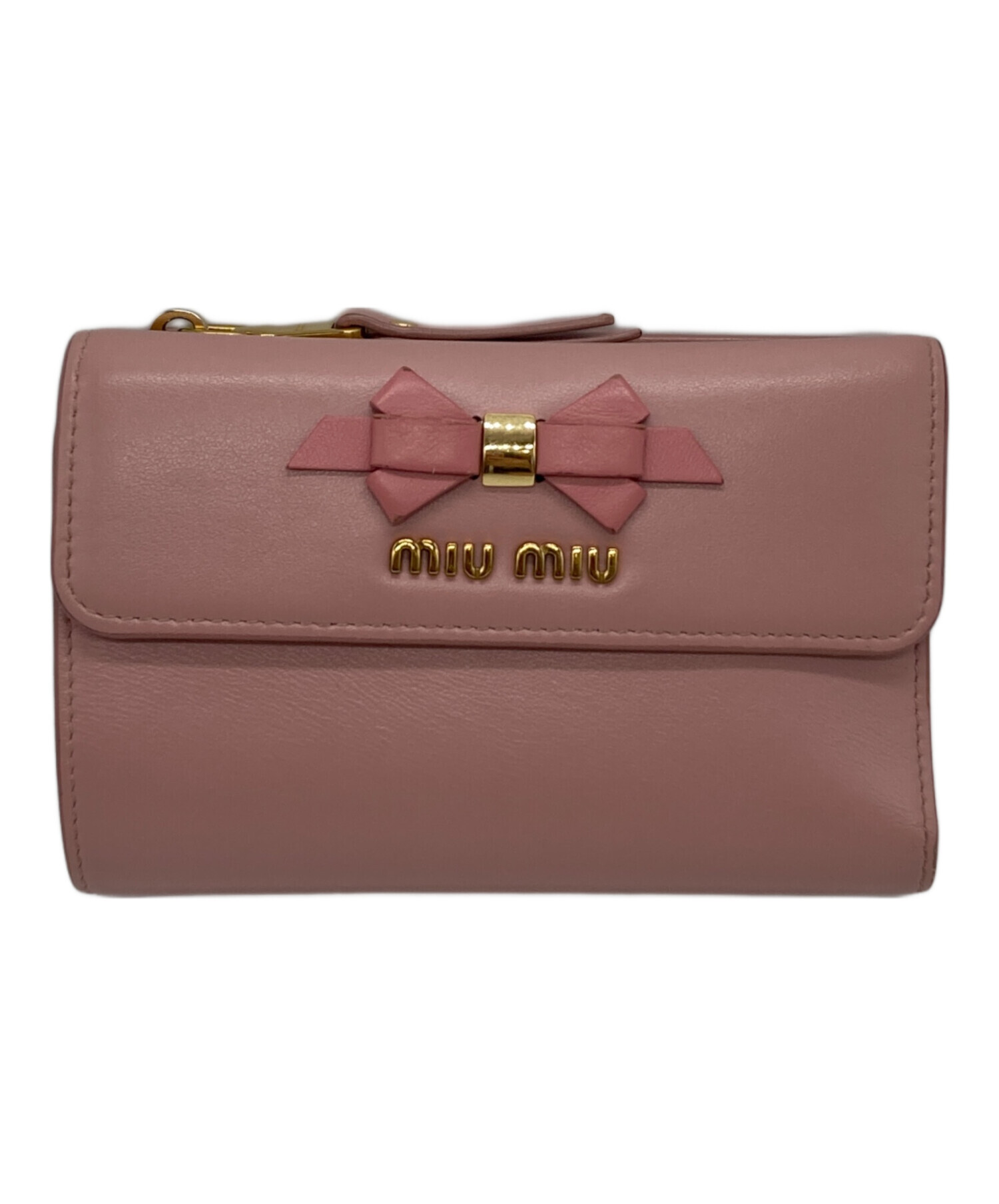 miu miu 折り財布 ピンク リボン 中古・古着通販】MIU MIU (ミュウミュウ) リボン三つ折り財布 ピンク