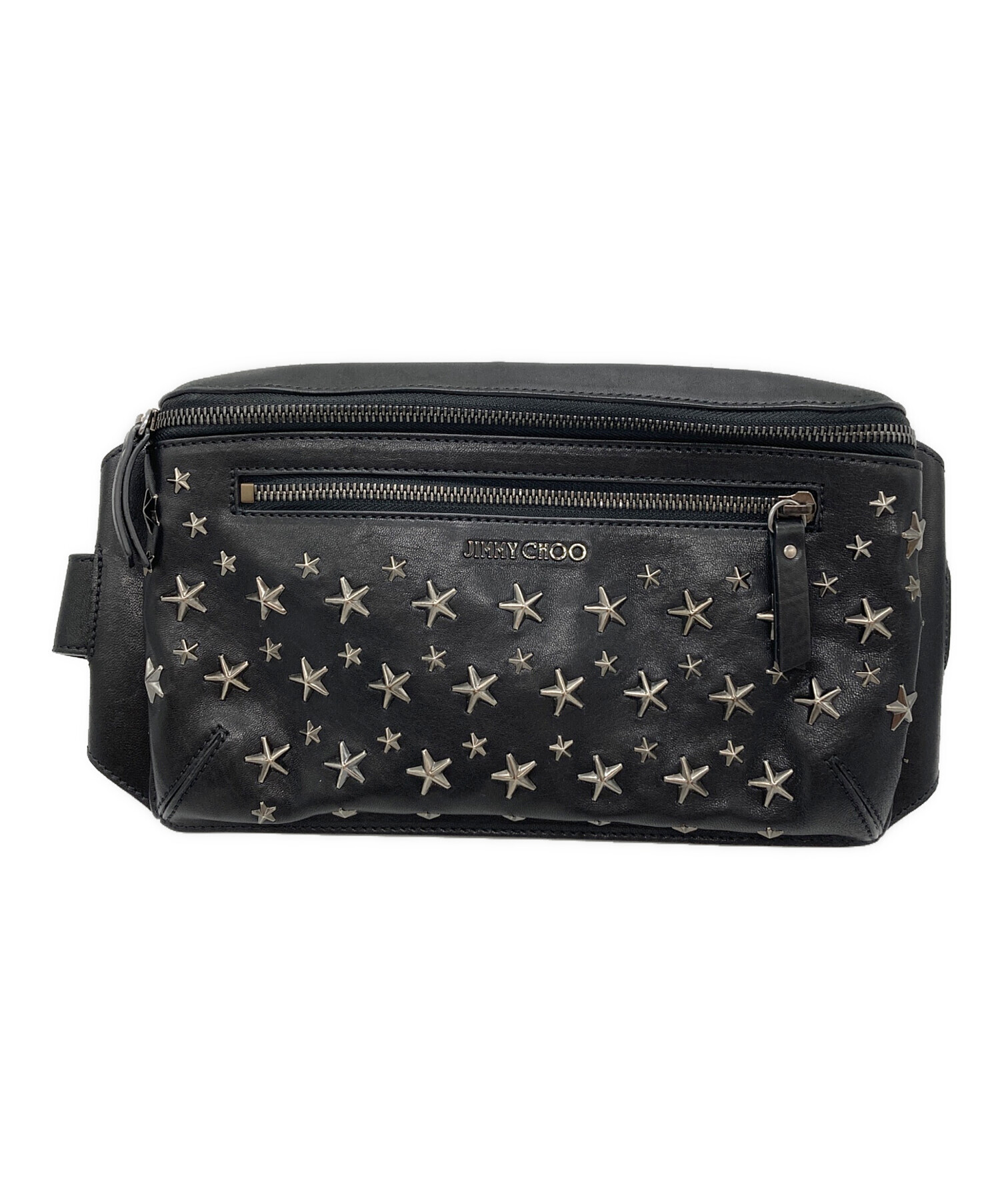 JIMMY CHOO スタースタッズ レザー ボディバッグ　ブラック 中古・古着通販】JIMMY CHOO (ジミーチュウ) スタースタッズボディー
