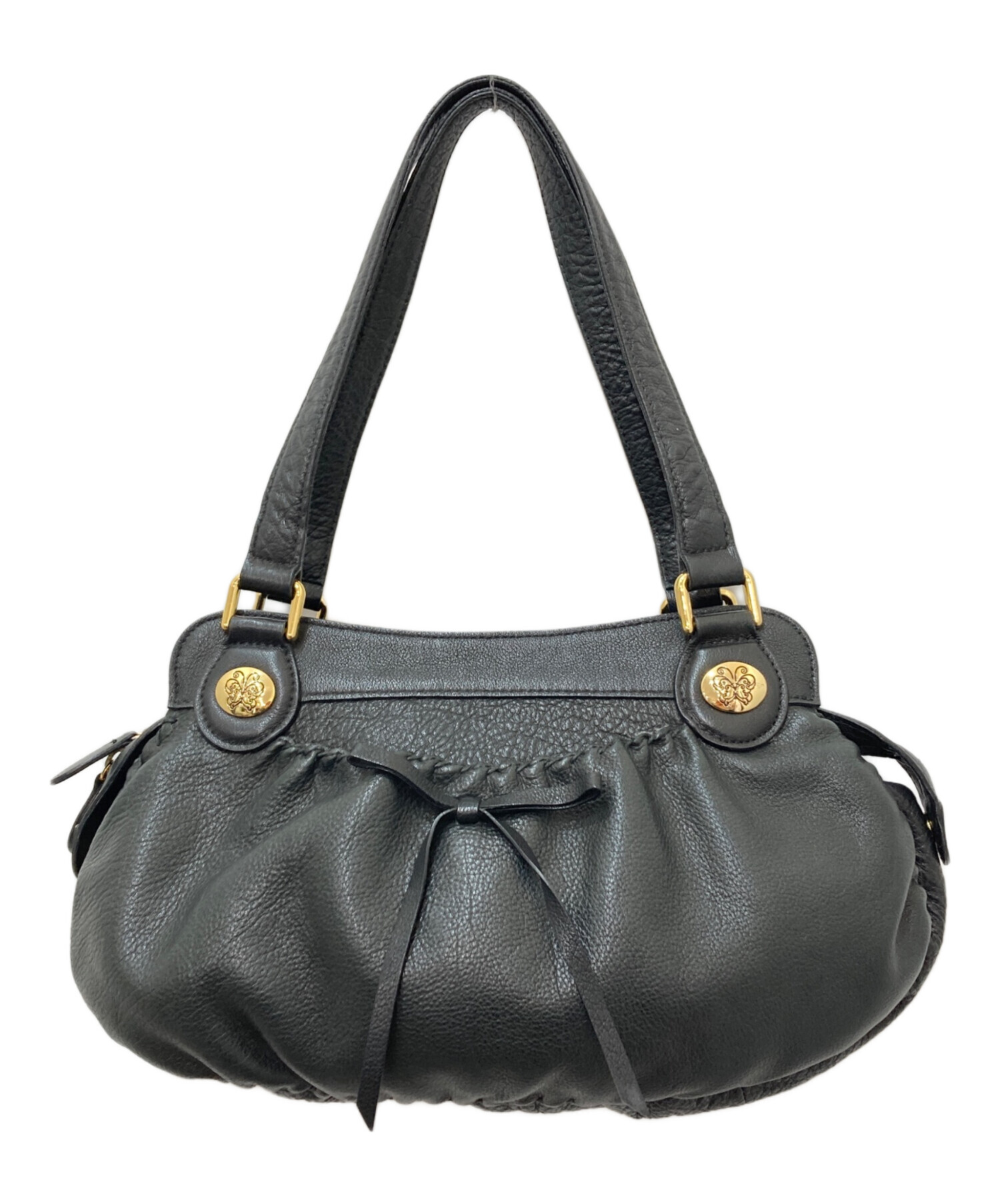 ANNA SUI アナスイ ハンドバッグ レザー がま口　ブラック ゴールド 中古・古着通販】ANNA SUI (アナスイ) レザーハンドバッグ ブラック