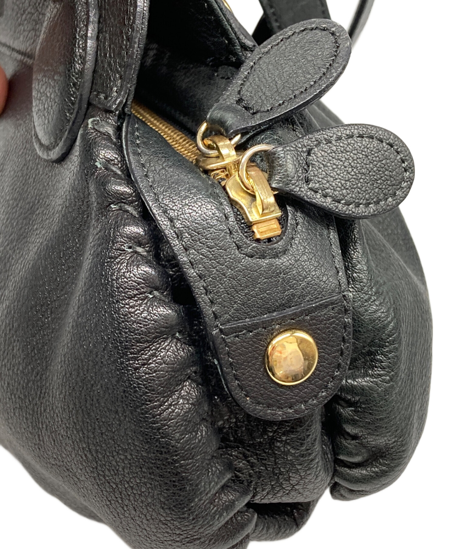 ANNA SUI アナスイ ハンドバッグ レザー がま口　ブラック ゴールド 中古・古着通販】ANNA SUI (アナスイ) レザーハンドバッグ ブラック