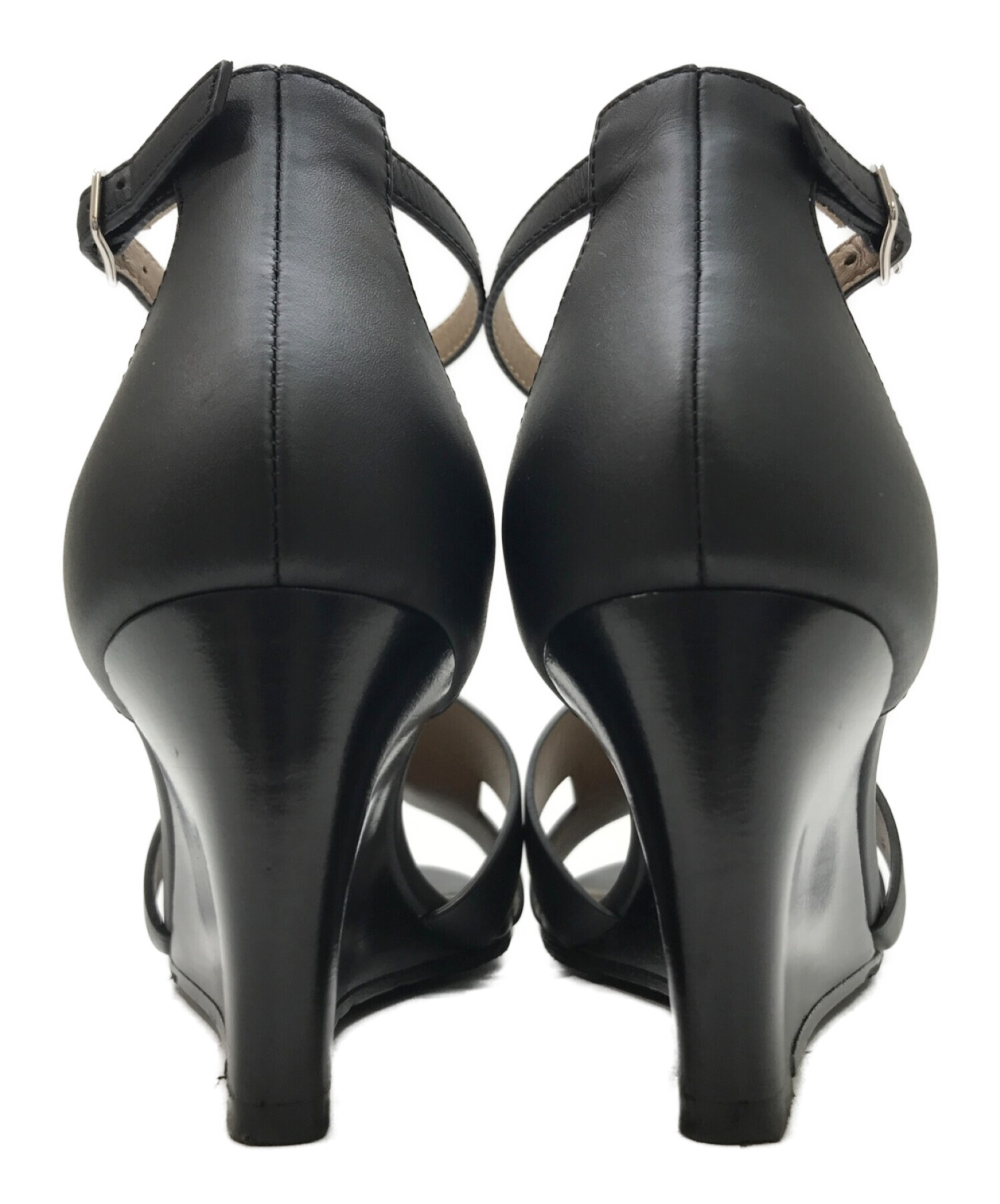 エルメス スエード ホース ウェッジソール サンダル ブラック 中古・古着通販】HERMES (エルメス) レジェンドウェッジソールサンダル