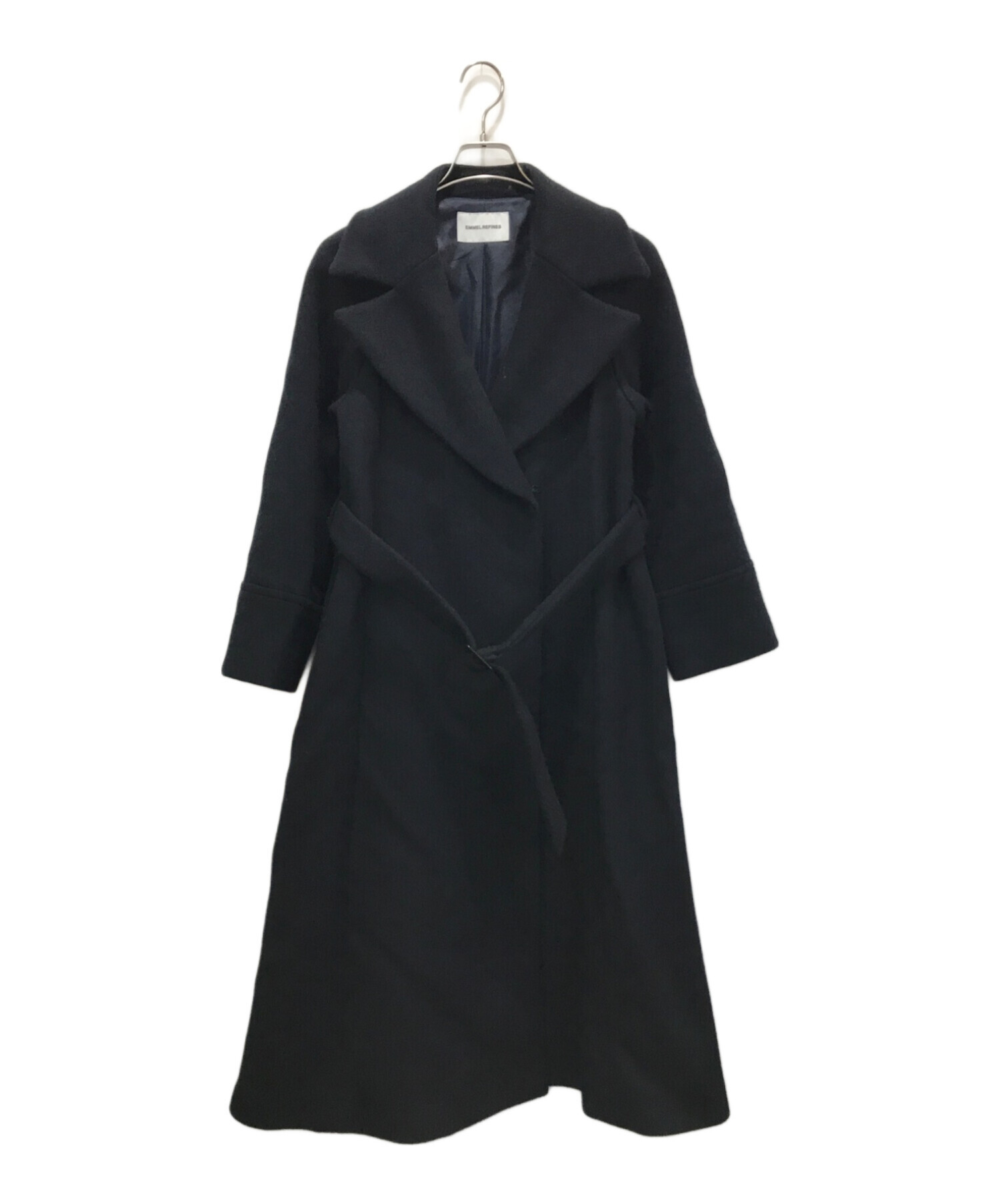 エメルリファインズ ベルテッドフレアロングコート ネイビーS 人気