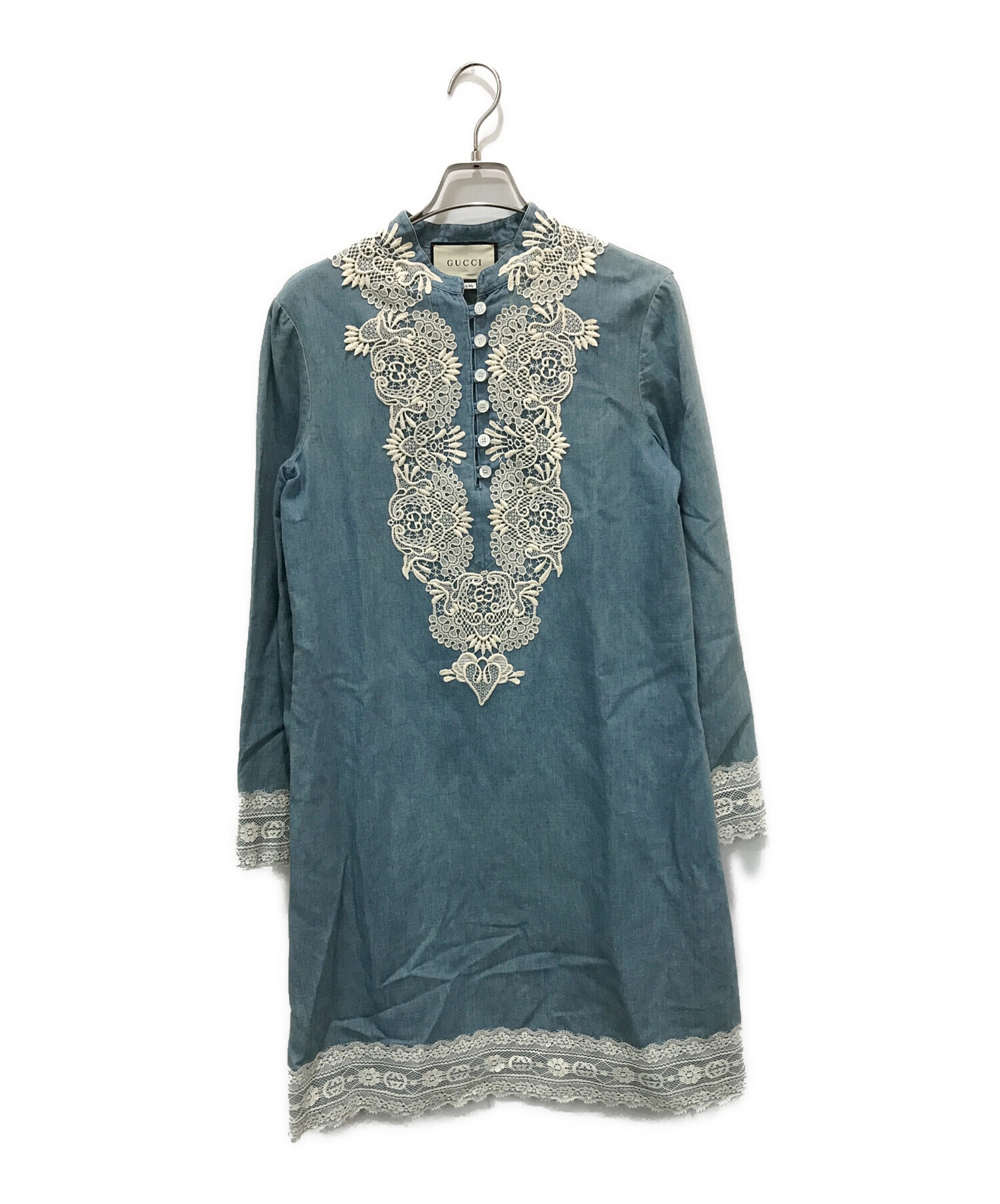 中古・古着通販】GUCCI (グッチ) レースデニムワンピース インディゴ