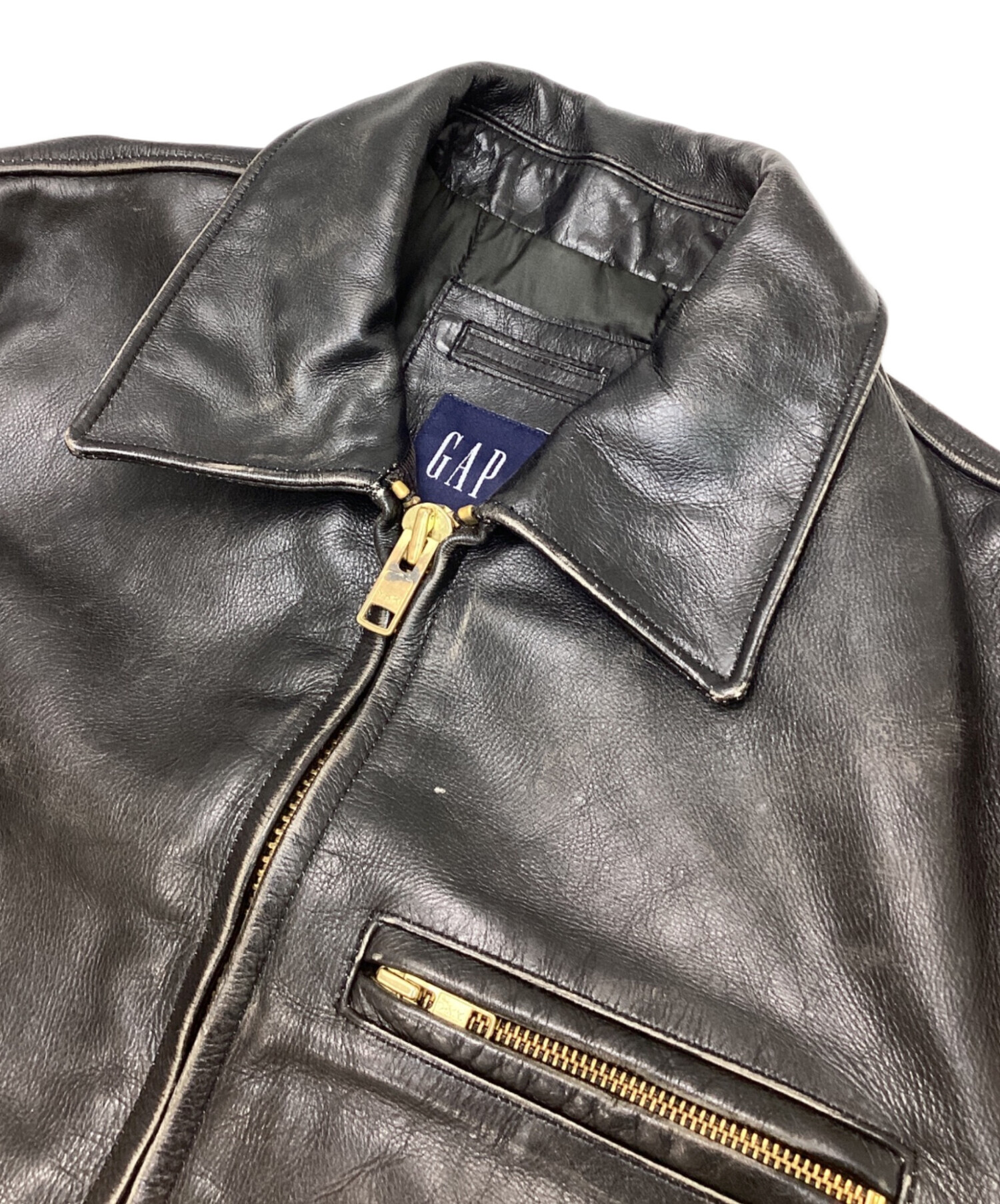 【牛革】GAP レザージャケット 黒 XS着用感S位 ブラック 本革 中古・古着通販】GAP (ギャップ) レザージャケット ブラック