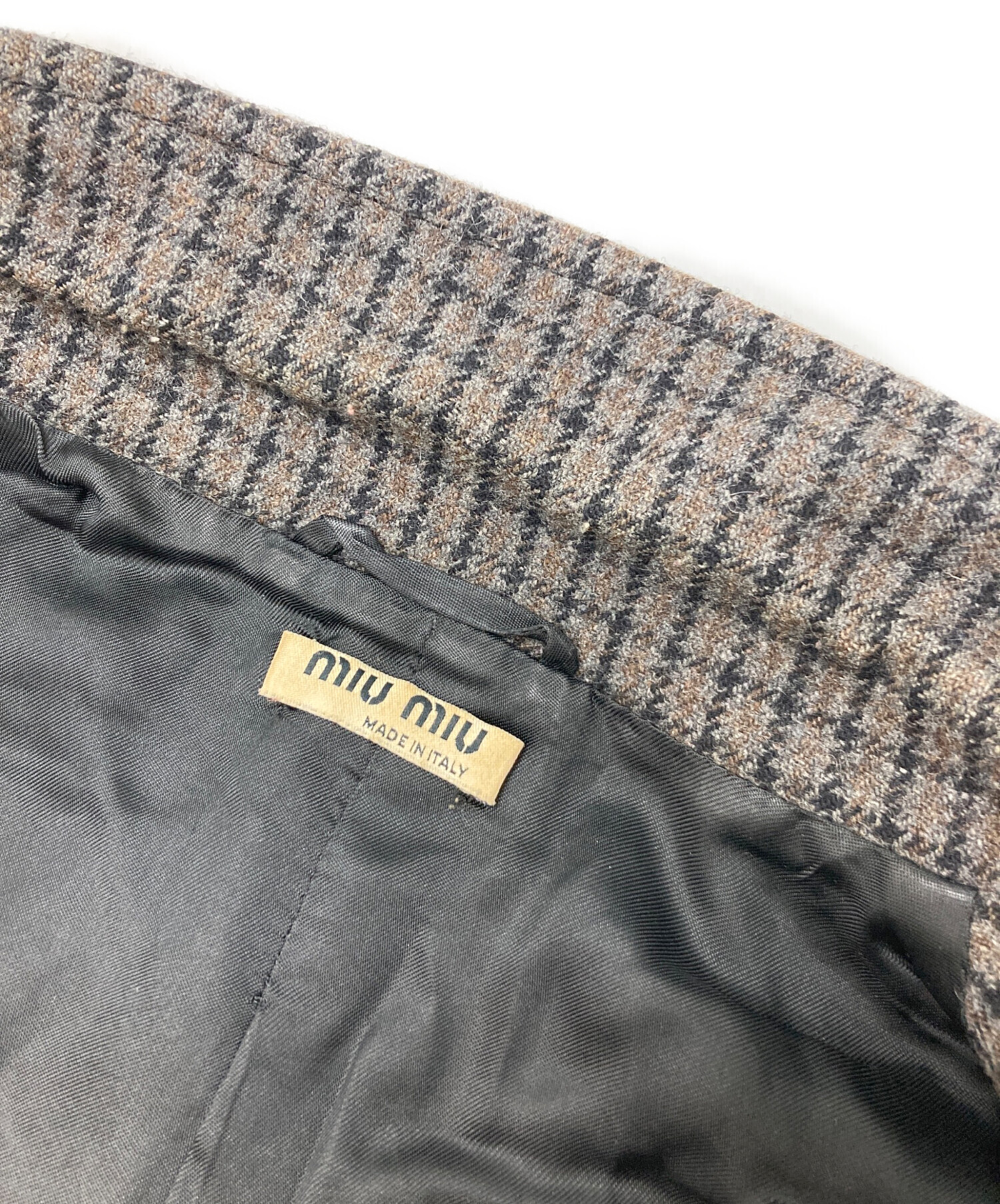 21AW miu miu ミュウミュウ ツイード ニット ジャケット 中古・古着通販】MIU MIU (ミュウミュウ) ツイードジャケット ブラウン