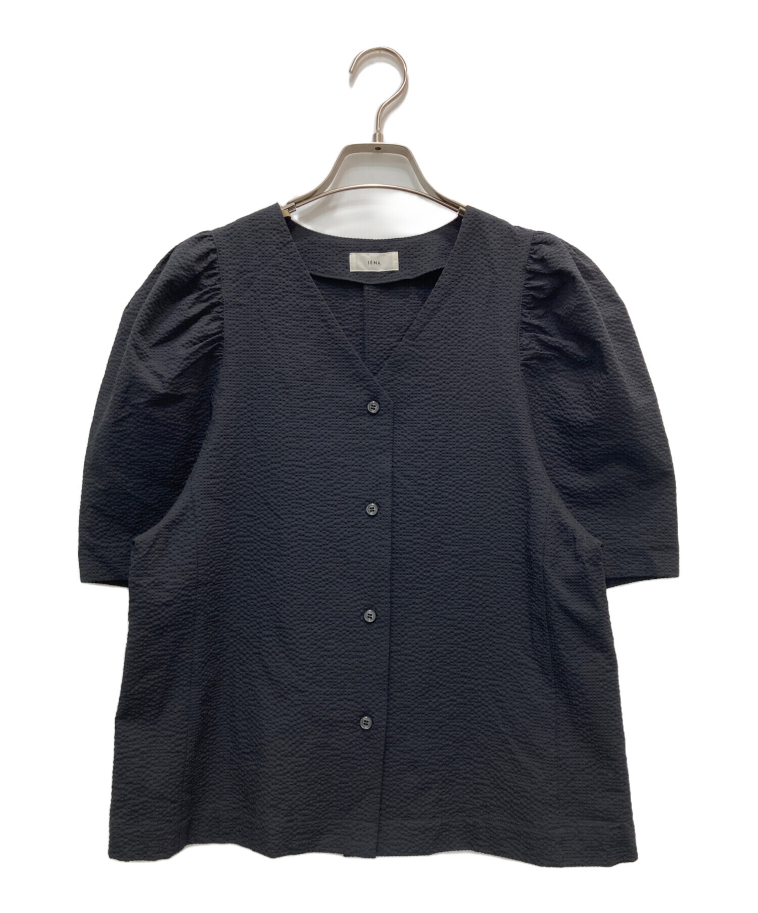中古・古着通販】IENA (イエナ) Vネックサッカーブラウス ブラック 