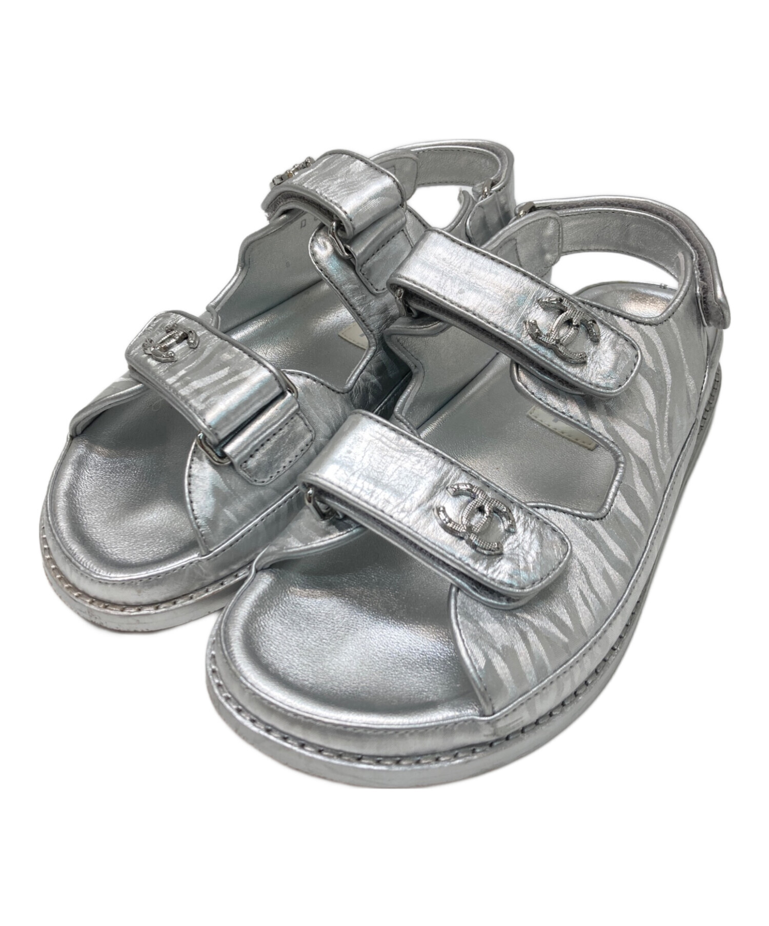 CHANEL フットベットサンダル 中古・古着通販】CHANEL (シャネル) フットベットサンダル シルバー