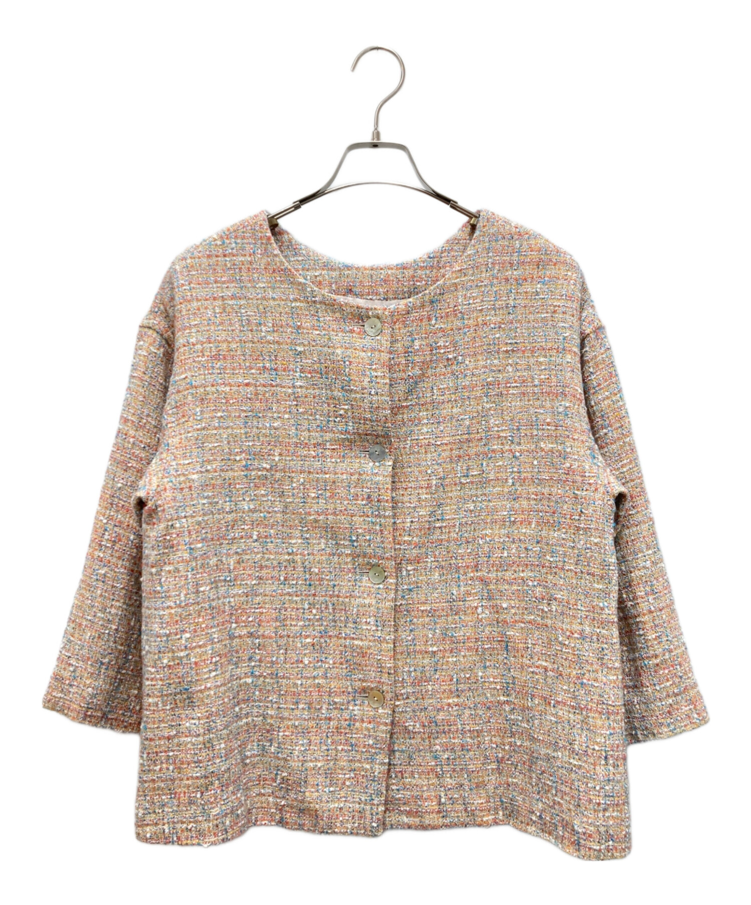 BEARDSLEY　ツイードジャケット 中古・古着通販】BEARDSLEY (ビアズリー) ノーカラーツイード