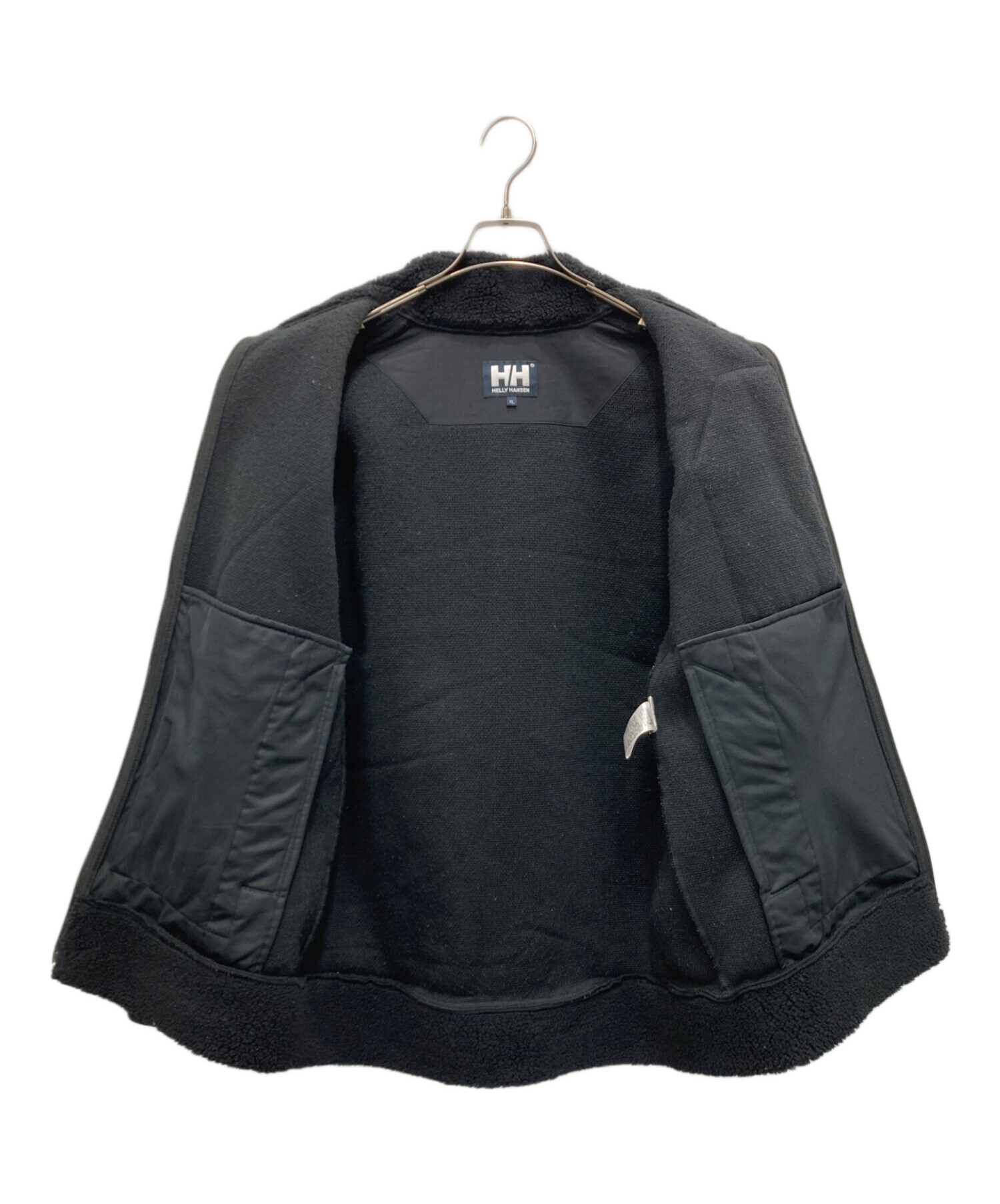 ヘリーハンセン ナイロンジャケット 刺繍 裏地フリース ブラック XL 中古・古着通販】HELLY HANSEN (ヘリーハンセン) フリースジャケット