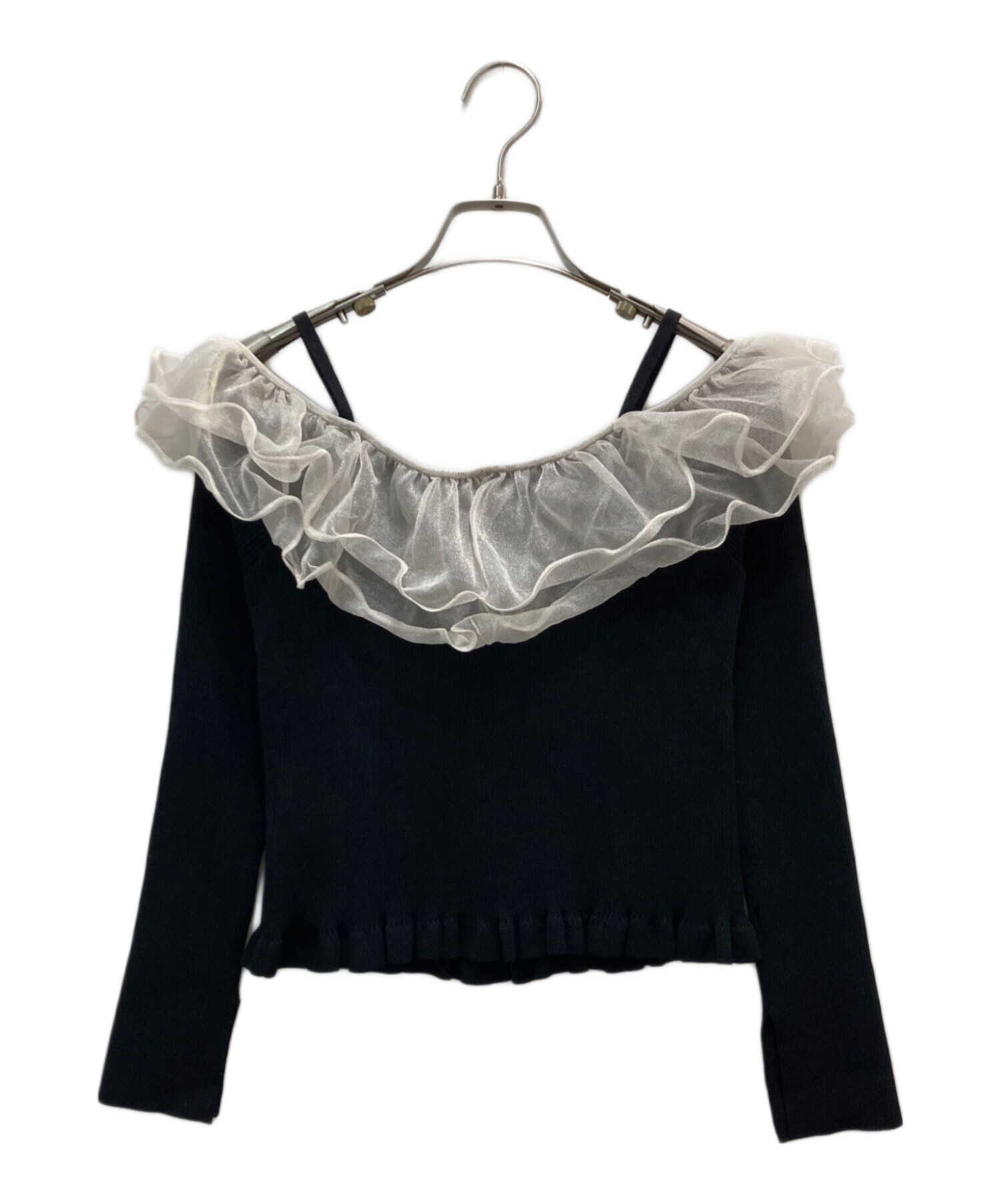 fray i.d ラッフルオフショルニット ブラック 中古・古着通販】FRAY ID (フレイ アイディー) ラッフルオフショル