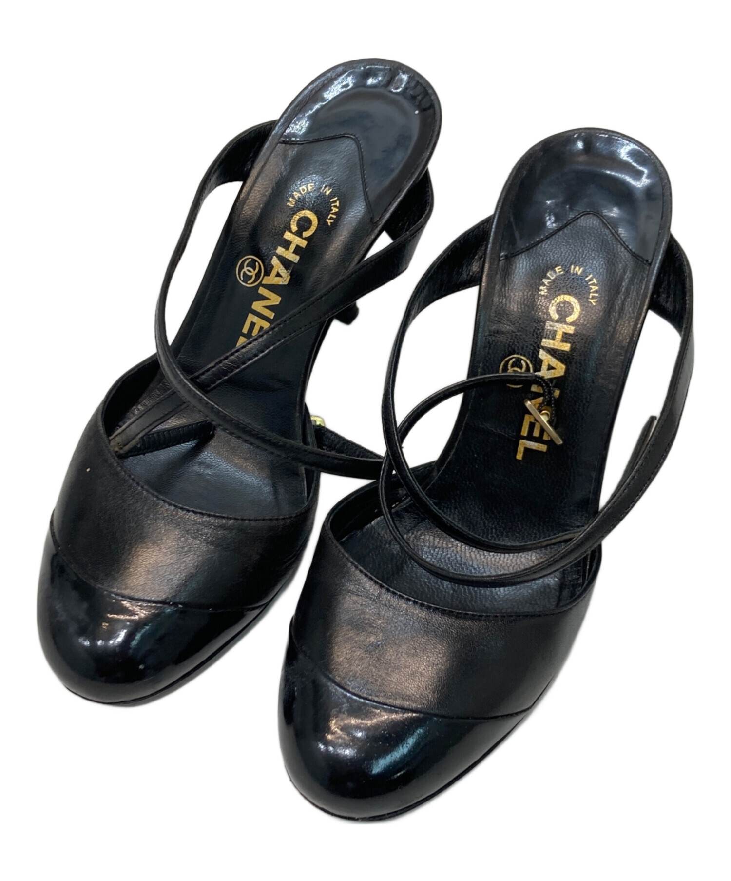 中古・古着通販】CHANEL (シャネル) レザーエナメルハイヒールサンダル 