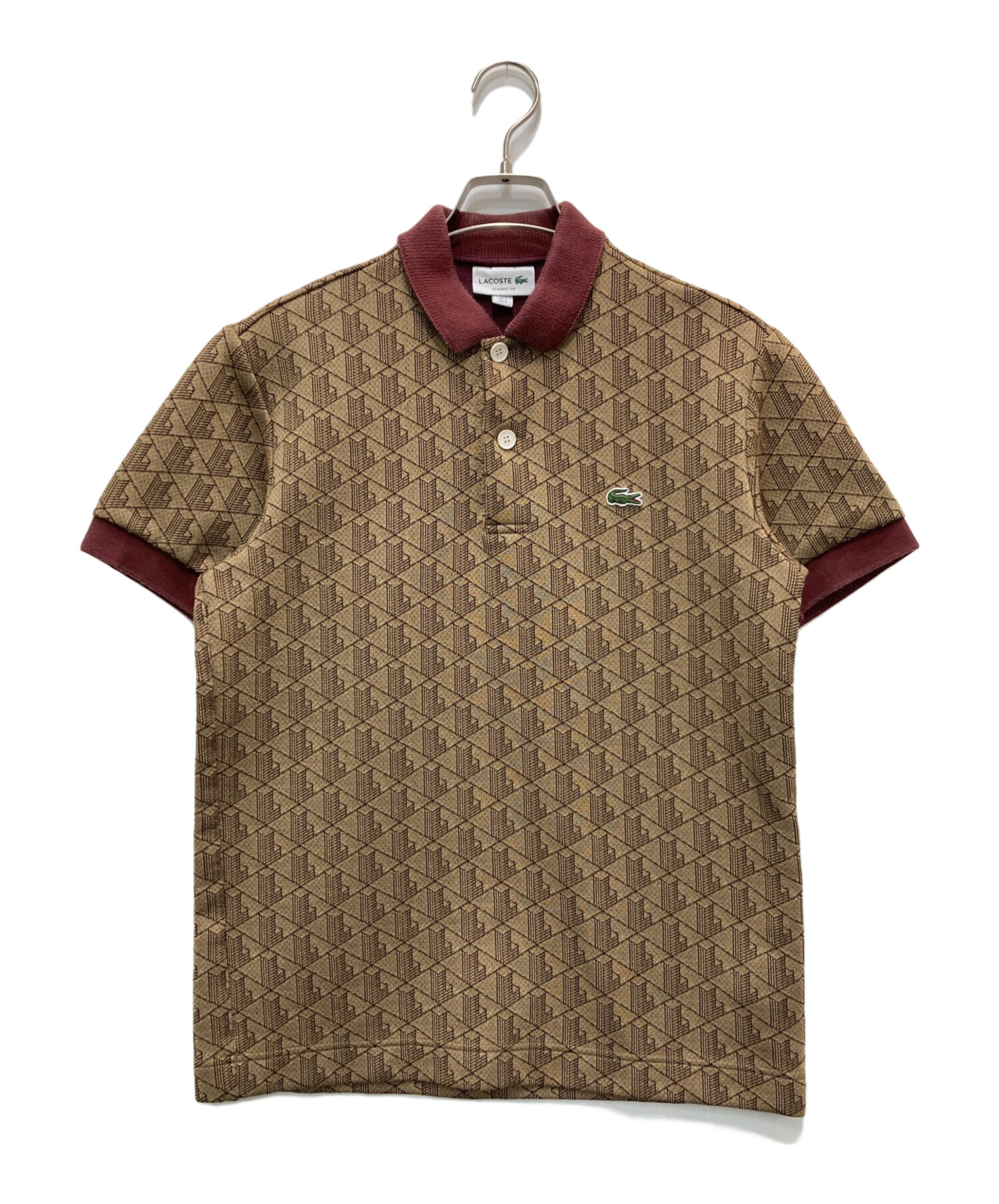 LACOSTE モノグラムジャカードポロシャツ （ベージュ） LACOSTE モノグラムジャカード半袖ポロシャツ （ベージュ) -靴