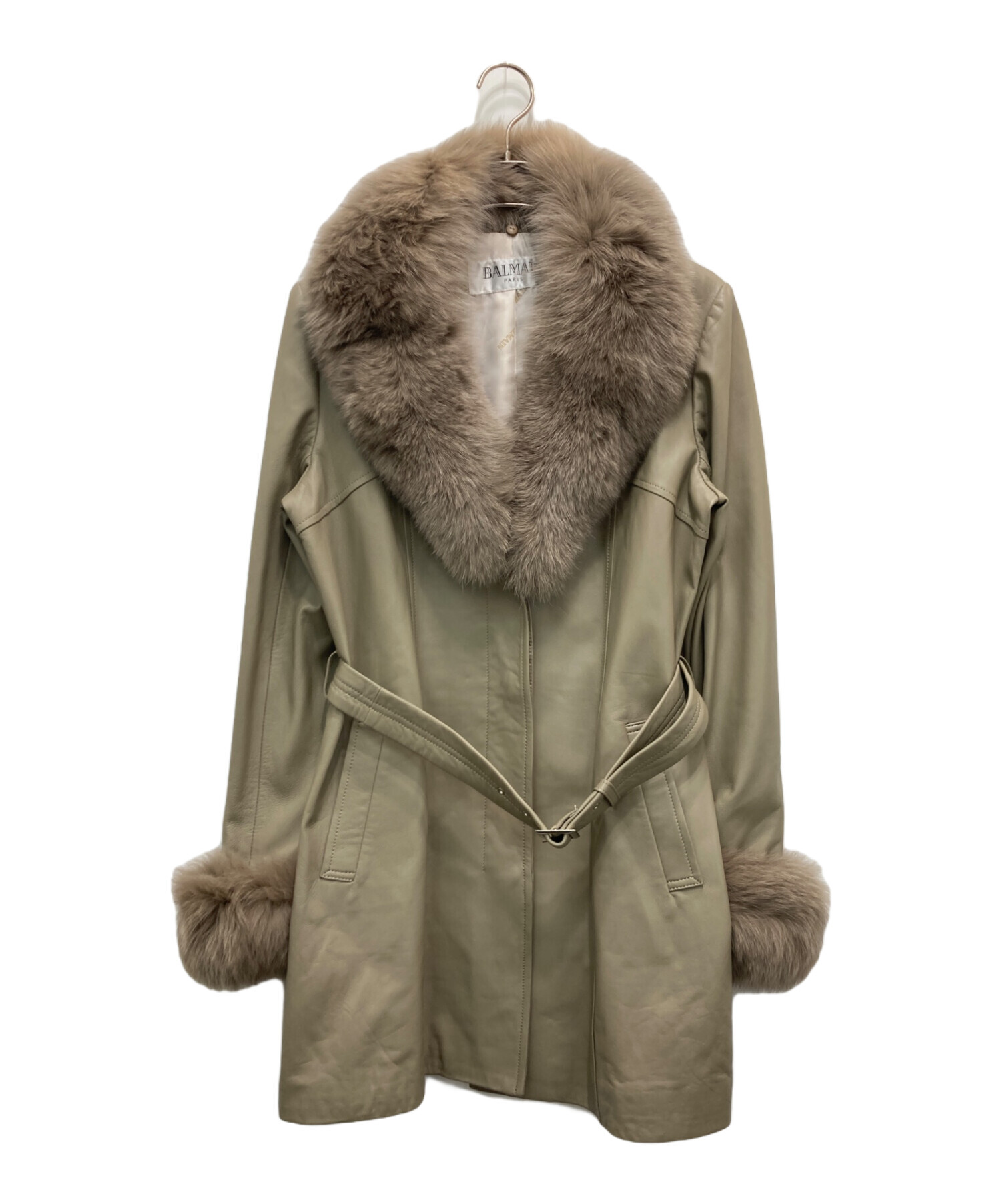 BALMAIN バルマン ラムレザー フォックスファーコート ブロンズ 11号