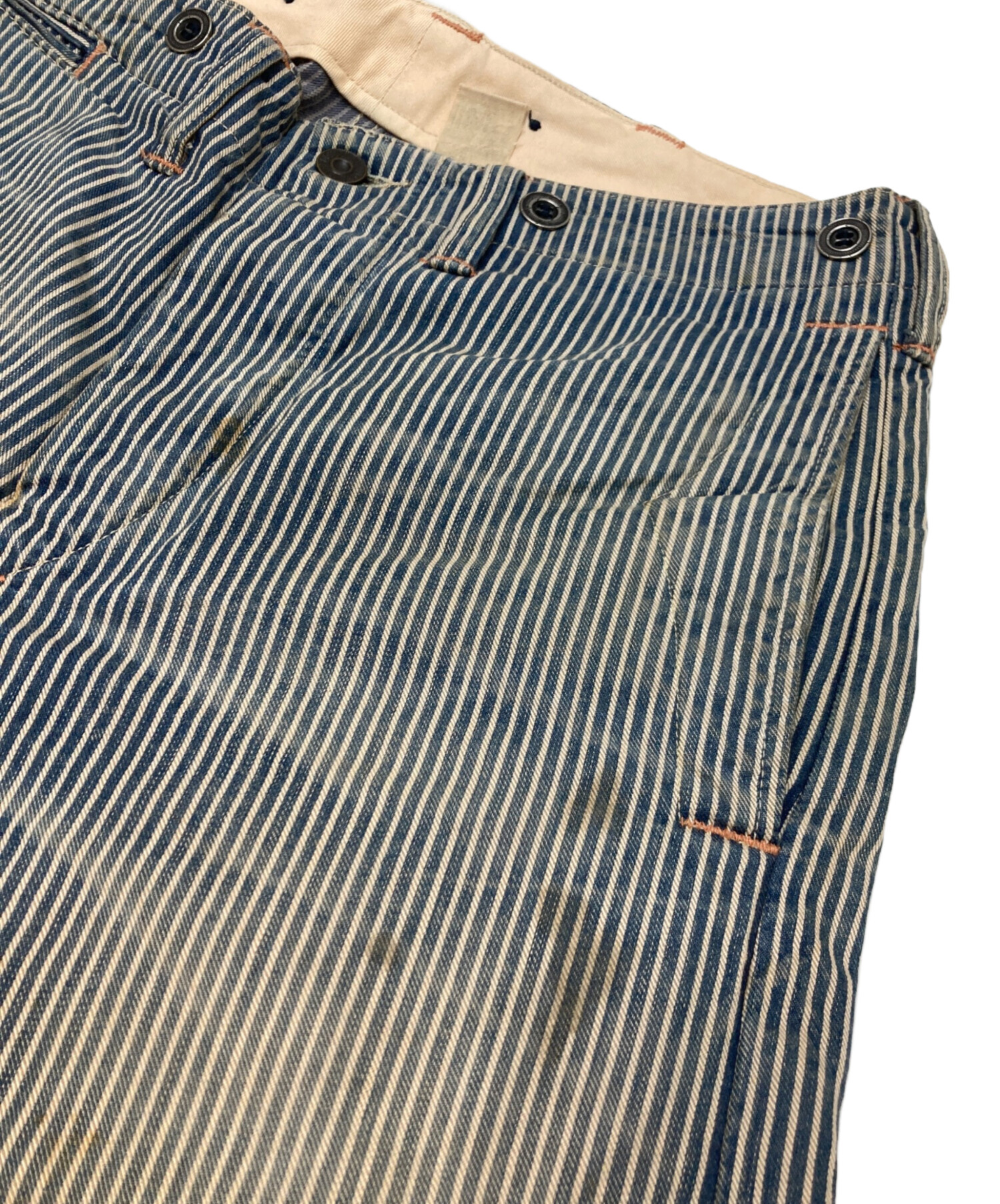 RRL ダブルアールエル　ヒッコリーパンツ　W34L32 中古・古着通販】RRL (ダブルアールエル) ヒッコリーパンツ ブルー