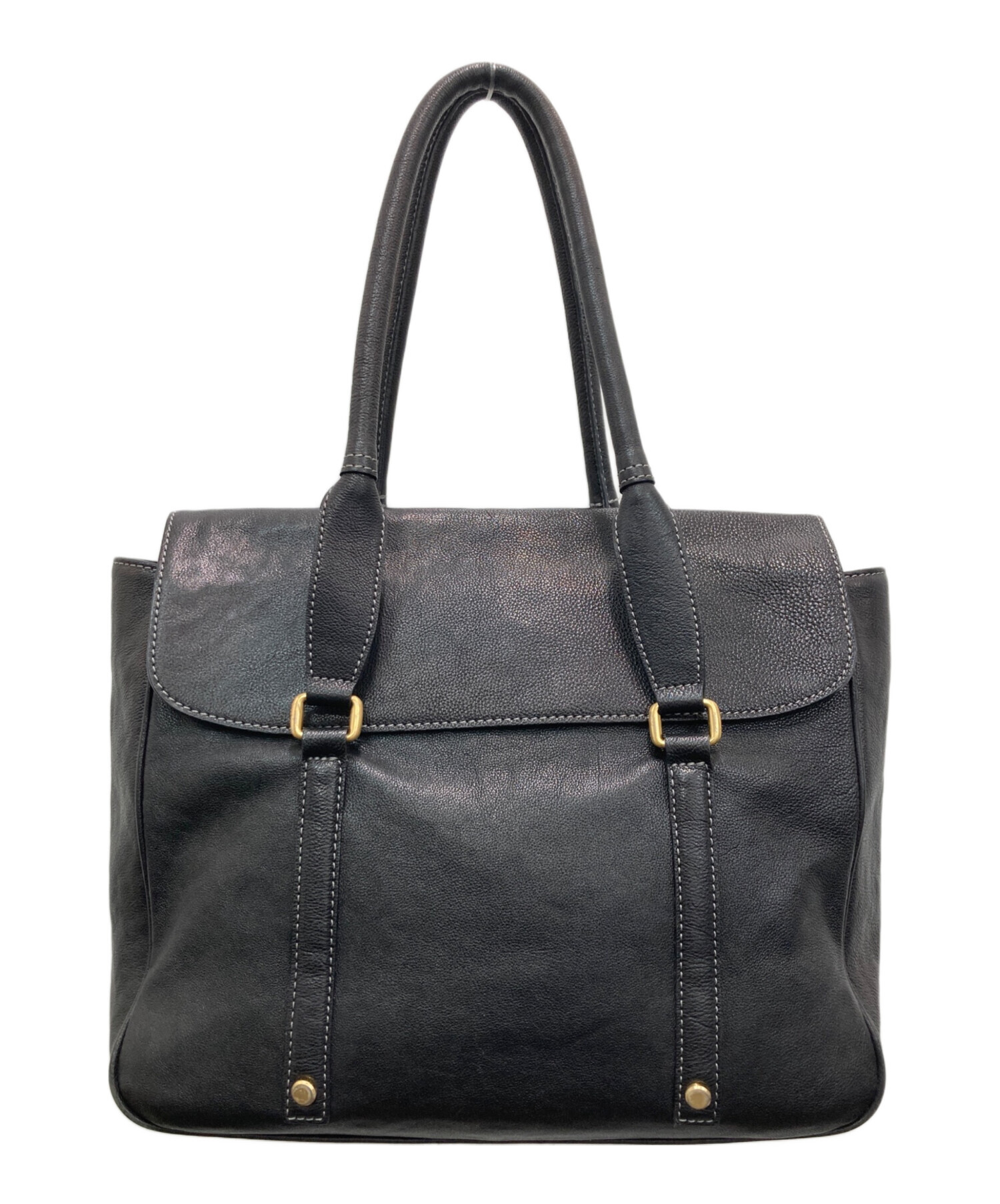 土屋鞄　ツチヤカバン　トートバッグ　レザー　ブラック 中古・古着通販】土屋鞄 (ツチヤカバン) フラップ付レザートートバッグ