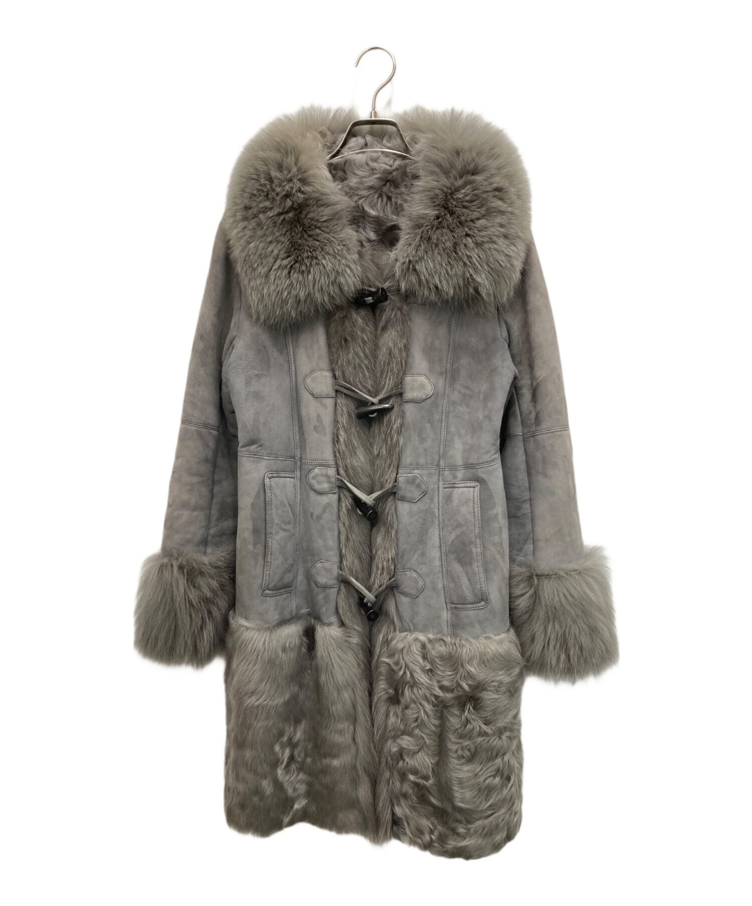 高級✨グレースコンチネンタル ダブルコート フード ファー付 36 ライトグレー 中古・古着通販】GRACE CONTINENTAL (（グレースコンチネンタル