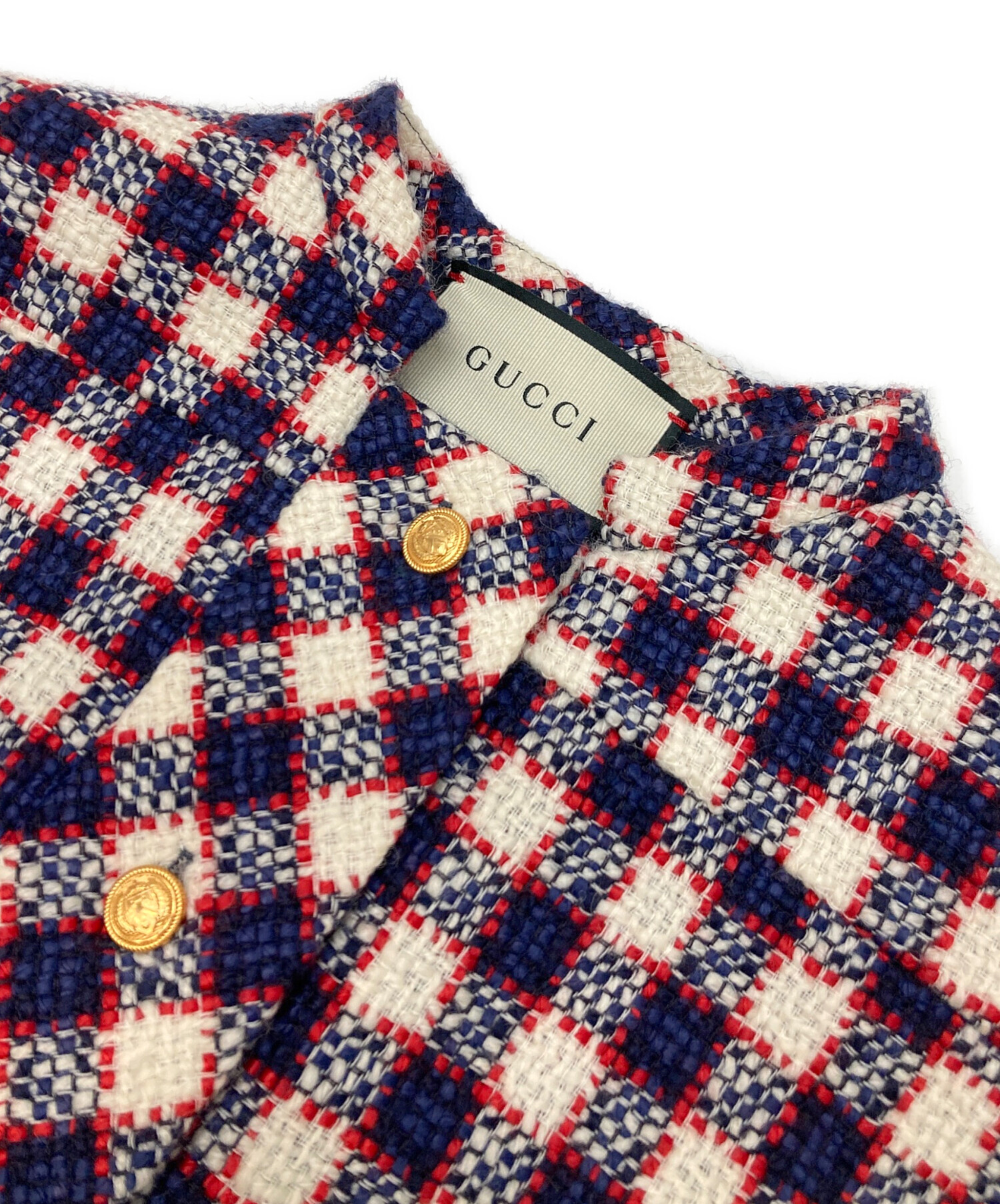 中古・古着通販】GUCCI (グッチ) 金釦ウールニットワンピース レッド