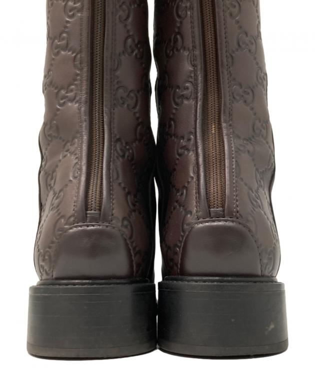 中古・古着通販】GUCCI (グッチ) GG柄ロングブーツ ブラウン サイズ:36