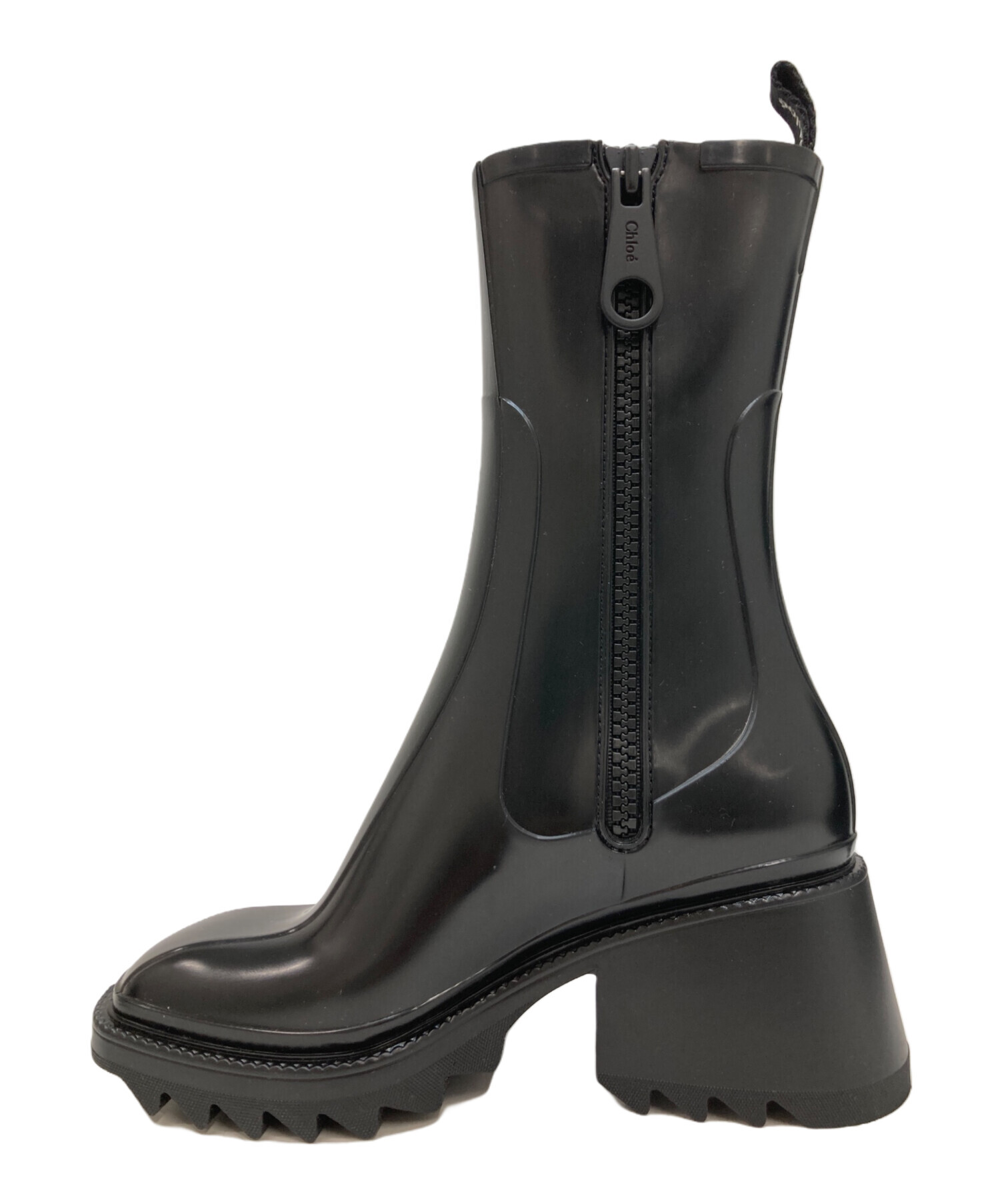 Chloe クロエ BETTY 37 ブラック 長靴レインブーツ サイドジップ 中古・古着通販】Chloe (クロエ) BETTYサイドジップ スクエアトゥ