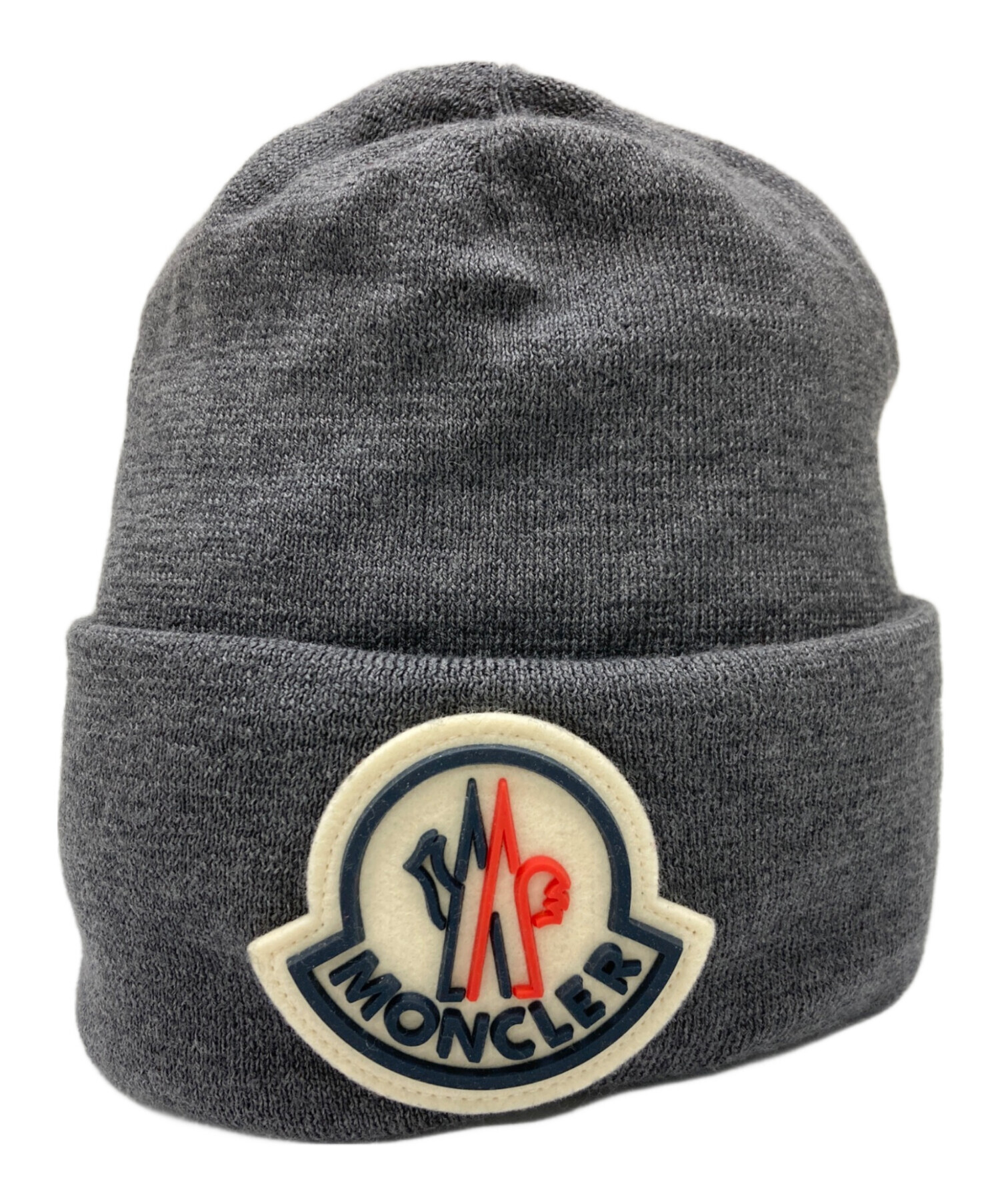 MONCLERモンクレール ニット帽 グレー ロゴワッペン ストライプ 中古・古着通販】MONCLER (モンクレール) ニット帽 グレー｜ブランド