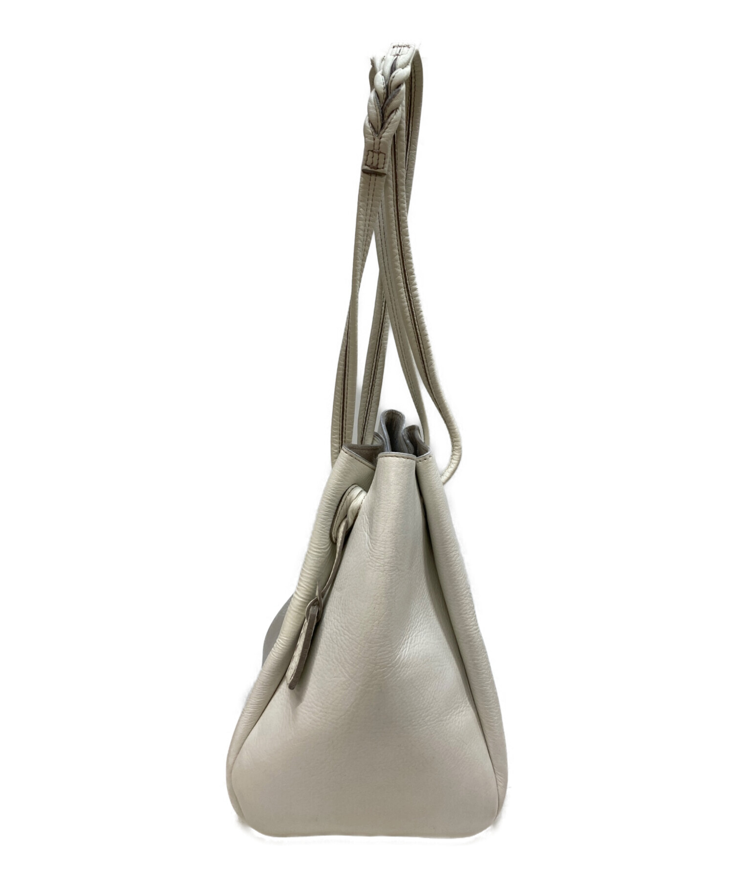 ヒロフ【HIROFU】 ショルダーバッグ　グレー　美品 中古・古着通販】HIROFU (ヒロフ) レザーショルダーバッグ ホワイト