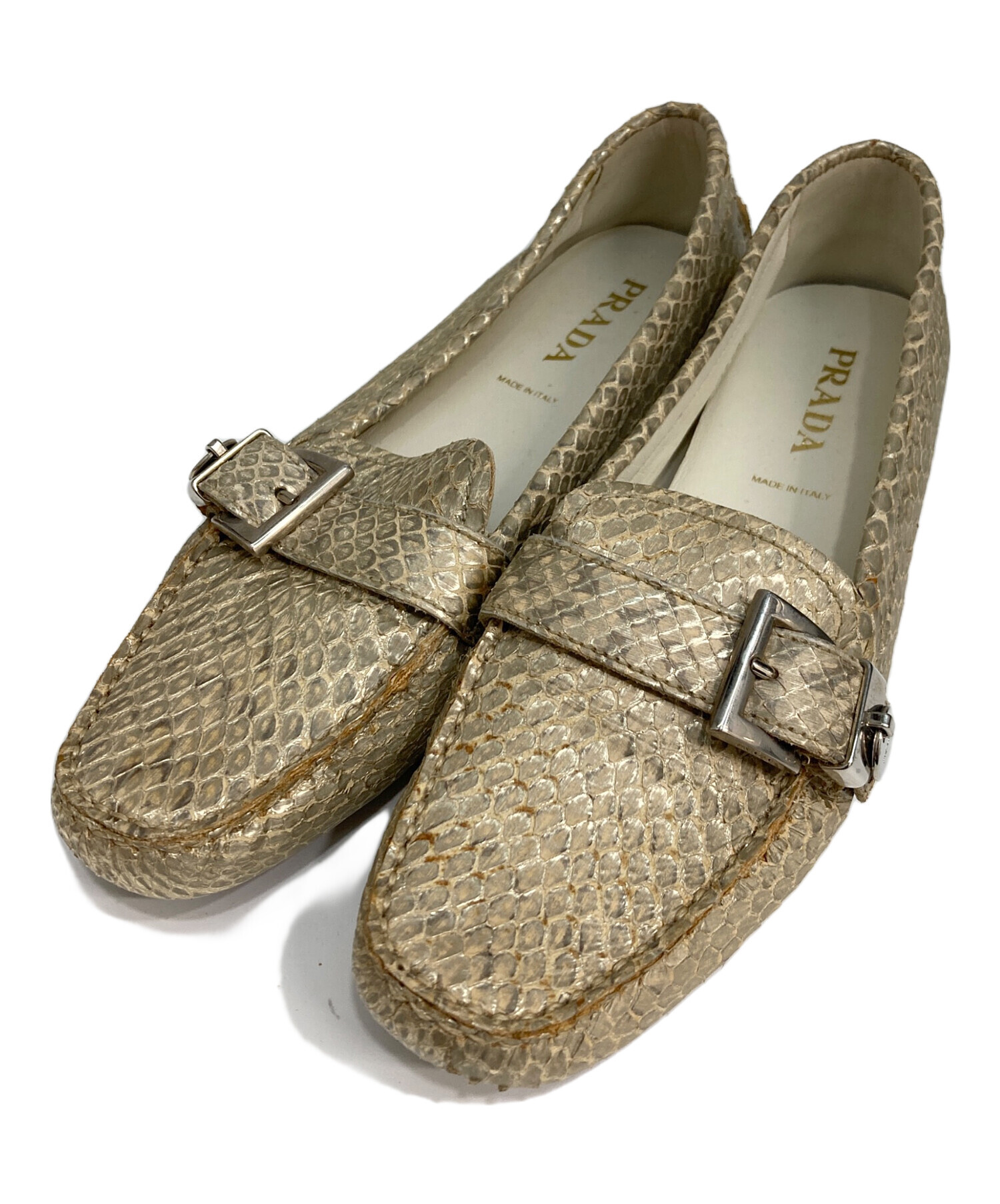 美品✨PRADA プラダ　ドライビングシューズ　リボン ゴールドロゴ 付属品 中古・古着通販】PRADA (プラダ) パイソンドライビングシューズ