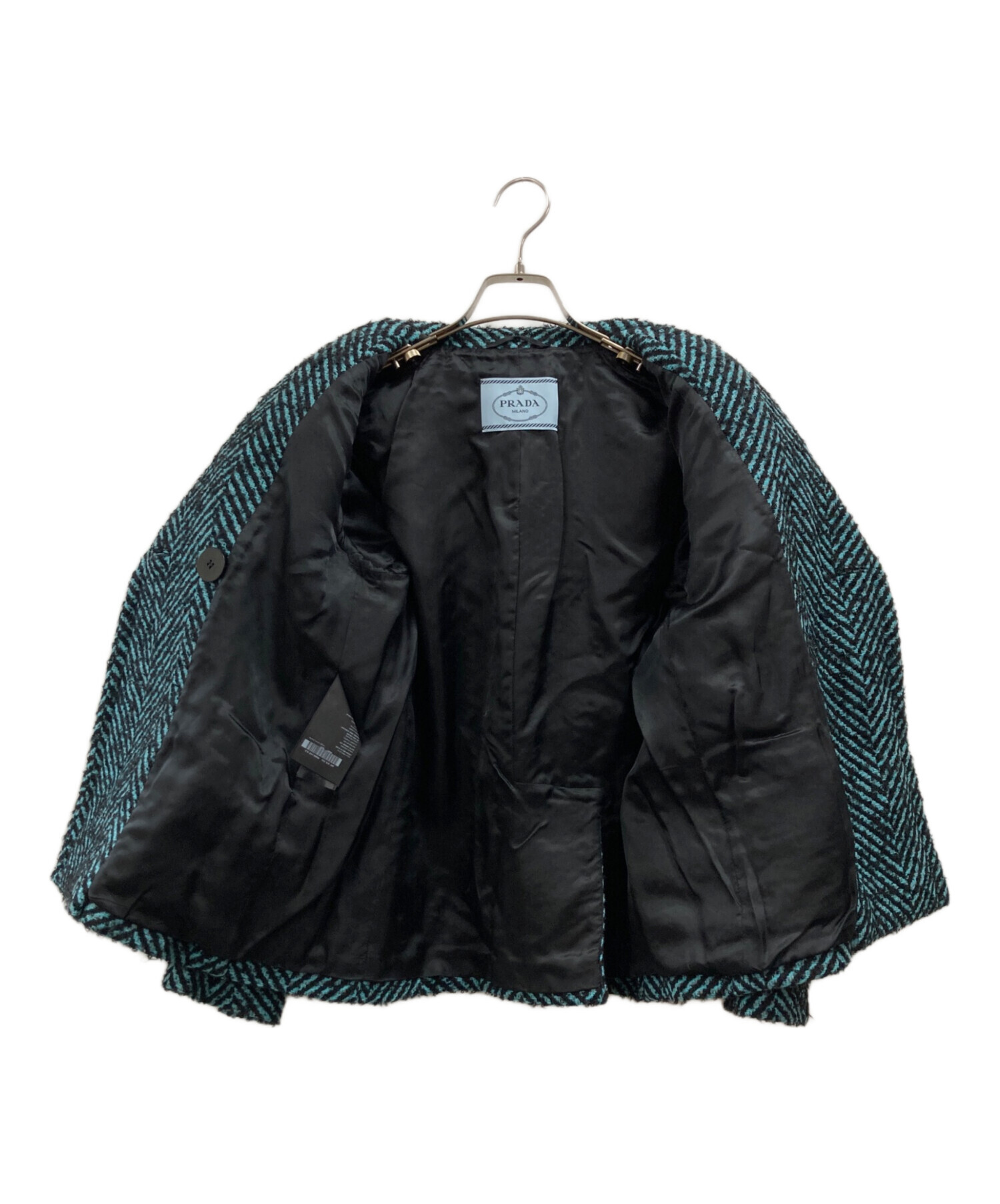 PRADA プラダ テーラード ジャケット ツイード 42 L 黒 美品 中古・古着通販】PRADA (プラダ) ツイード テーラードジャケット
