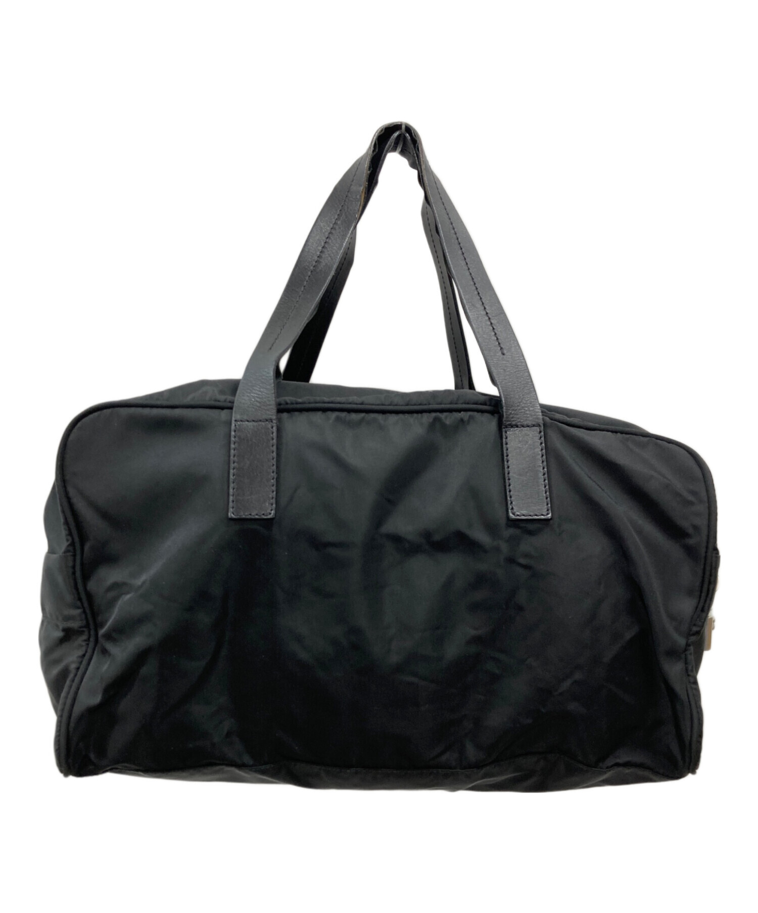 【良品】PRADA プラダ　ミニボストン　トート　ナイロン　レザー　ブラック　黒 中古・古着通販】PRADA (プラダ) レザーハンドルナイロンミニボストン
