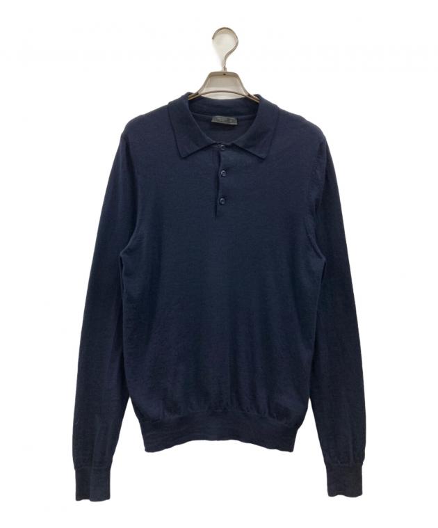中古・古着通販】PRADA (プラダ) ニットポロシャツ ネイビー サイズ:50