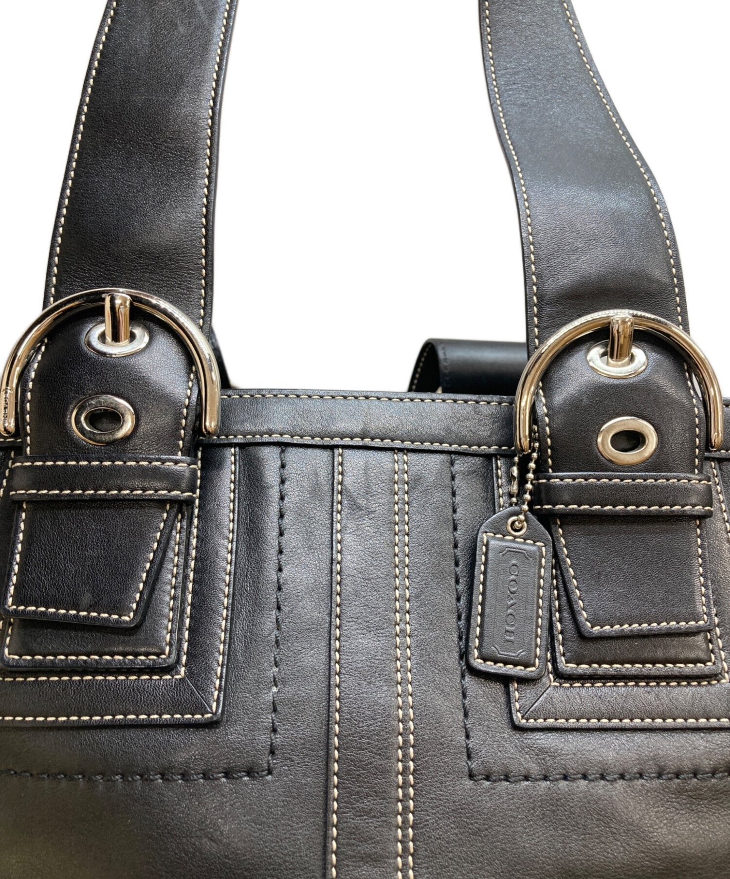 COACH 2wayバッグ ブラック レザー 中古・古着通販】COACH (コーチ) 2WAYレザートートバッグ ブラック