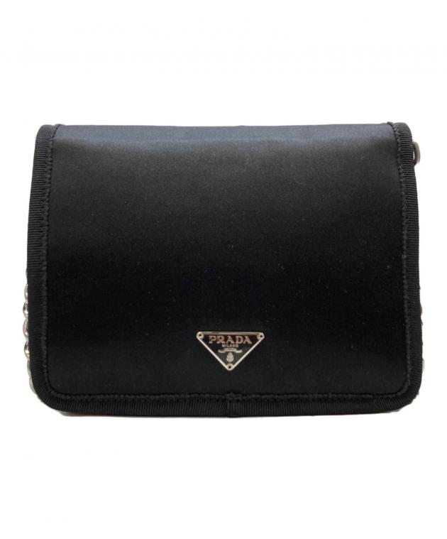 【希少】PRADA ハンドバッグ　三角プレート　ゴールド金具　チェーン　黒 中古・古着通販】PRADA (プラダ) 三角プレートチェーンショルダー