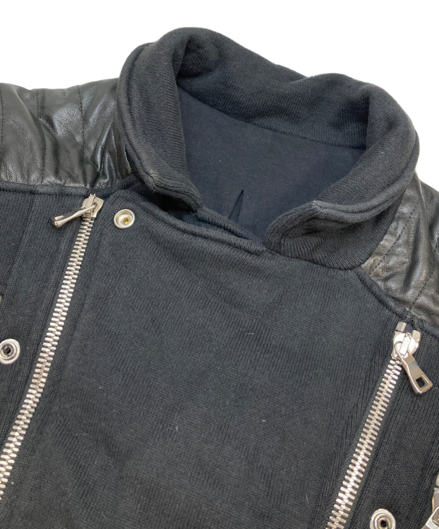 BALMAIN  スウェットライダースジャケットS 中古・古着通販】BALMAIN (バルマン) レザースウェットライダース