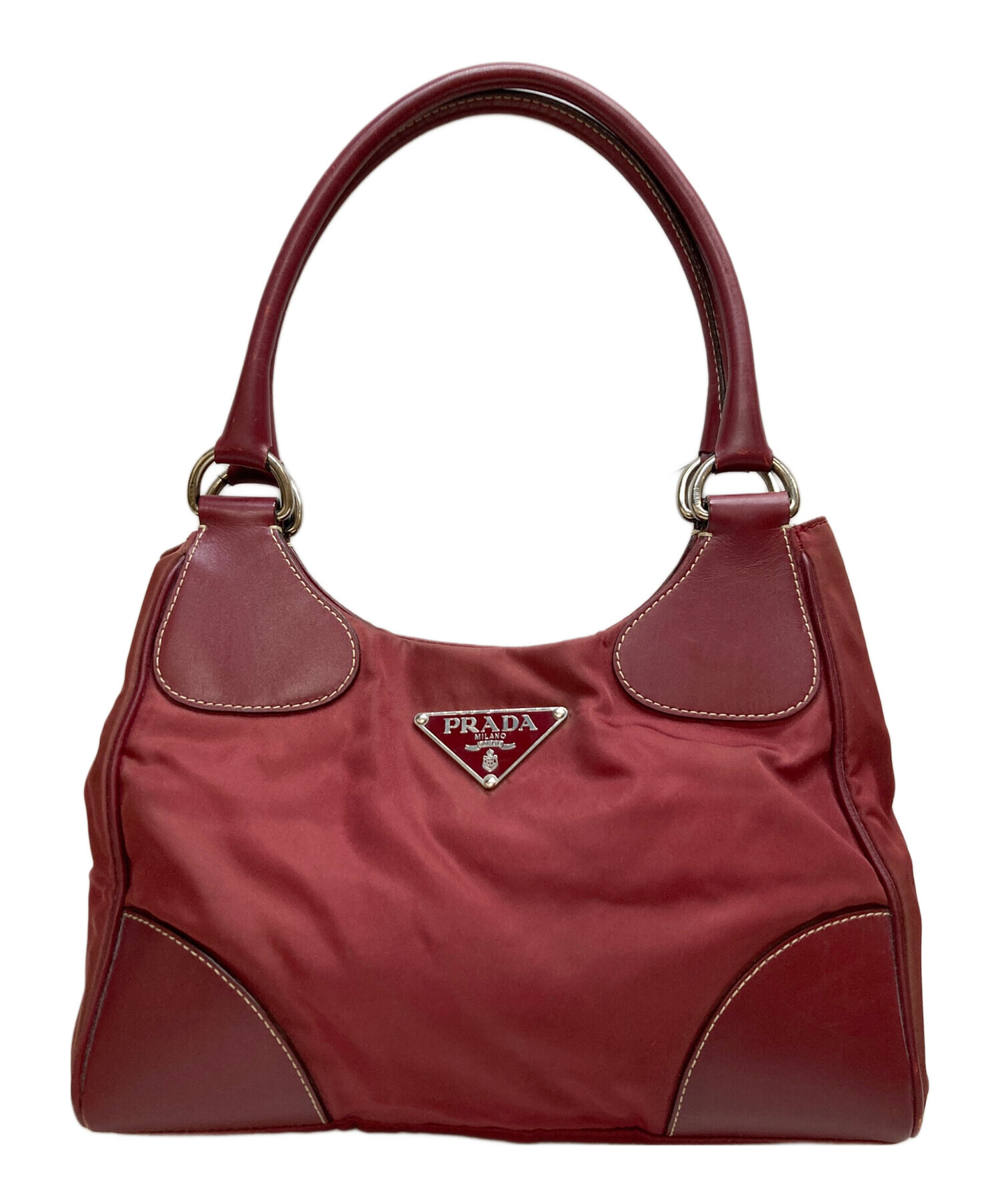 PRADA プラダ ナイロン ハンドバッグ 三角ロゴ ギャラカード ボルドー 赤 中古・古着通販】PRADA (プラダ) ナイロンハンドバッグ レッド