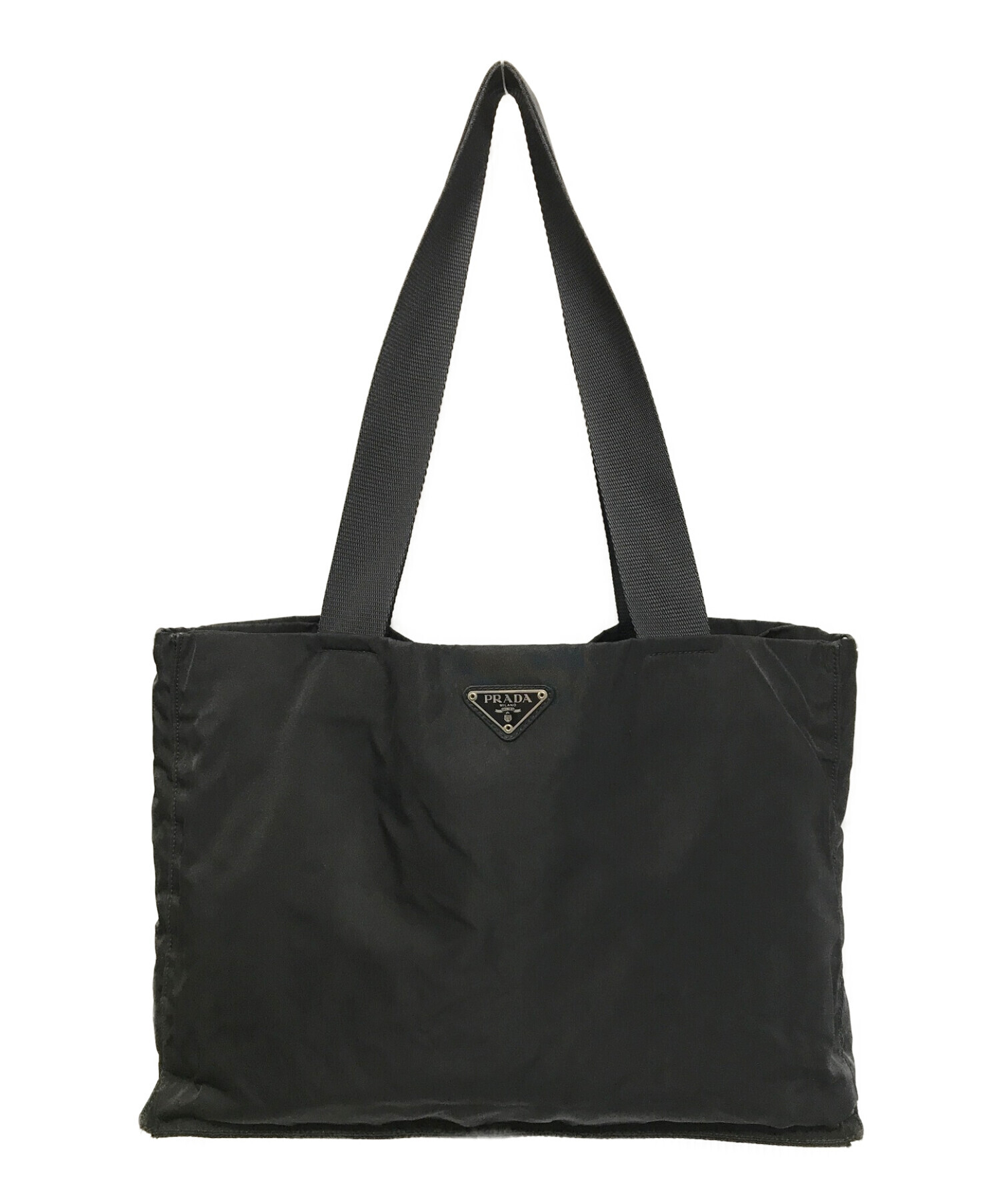 プラダ　トートバッグ　ナイロン　黒　三角プレート 中古・古着通販】PRADA (プラダ) 三角プレートロゴナイロントート