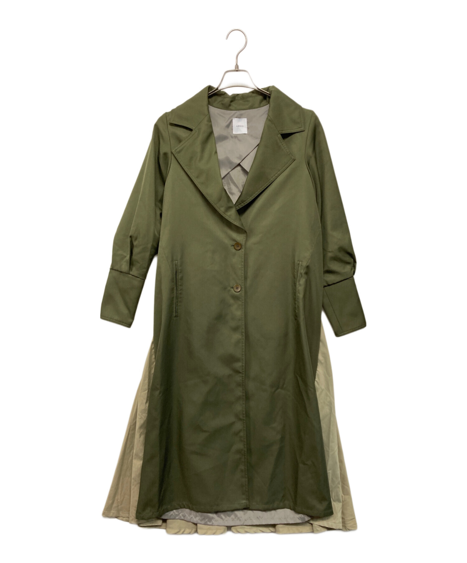 【新品同様】AMERI ベージュ トレンチコート レースバック アメリヴィンテージ チュール花柄バックレースロングトレンチコート