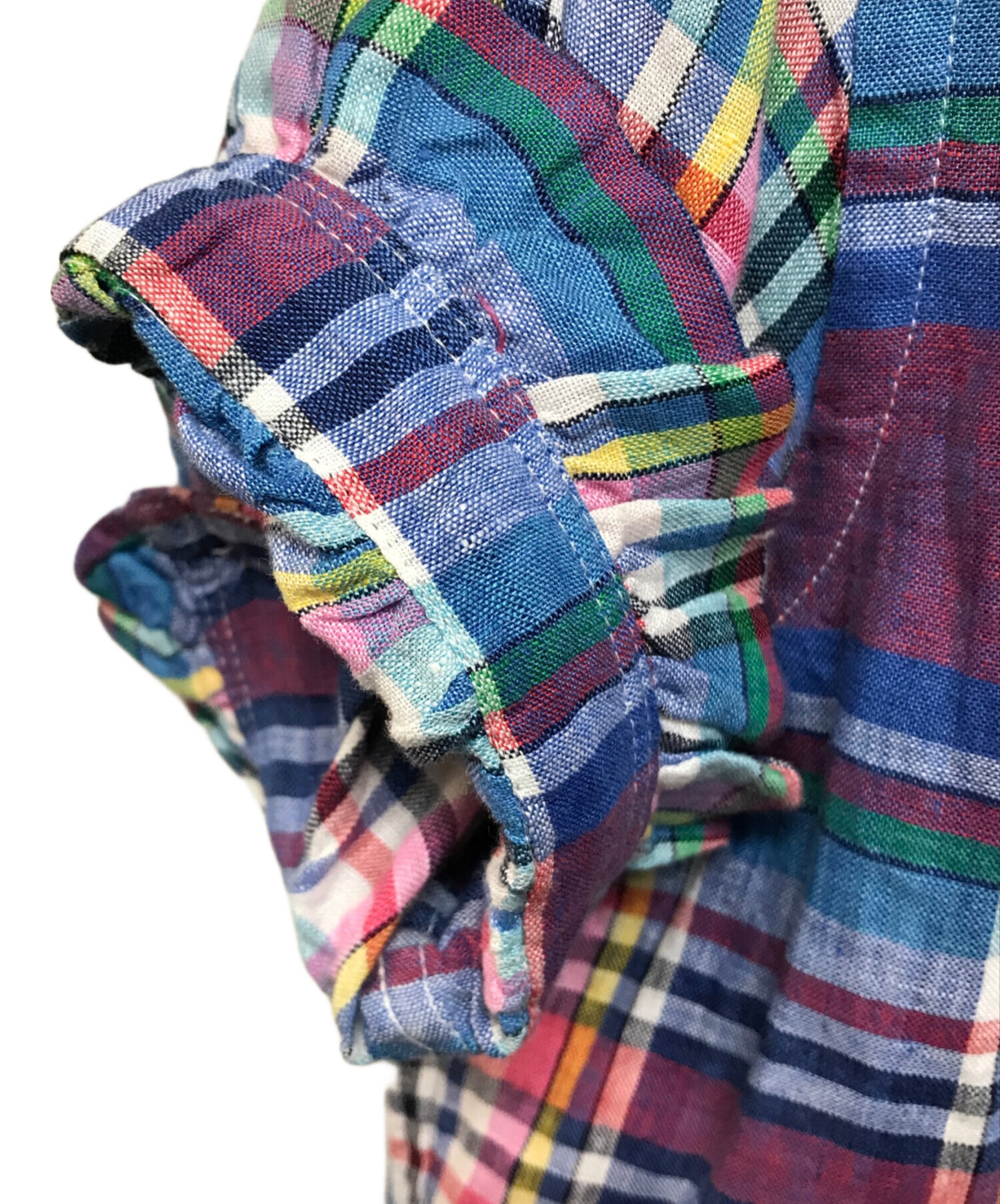 リネン 100% ラルフローレン チェック柄 シャツ 牛革 ベルト付き 古着 秋 中古・古着通販】RALPH LAUREN (ラルフローレン) フリルカラーリネン